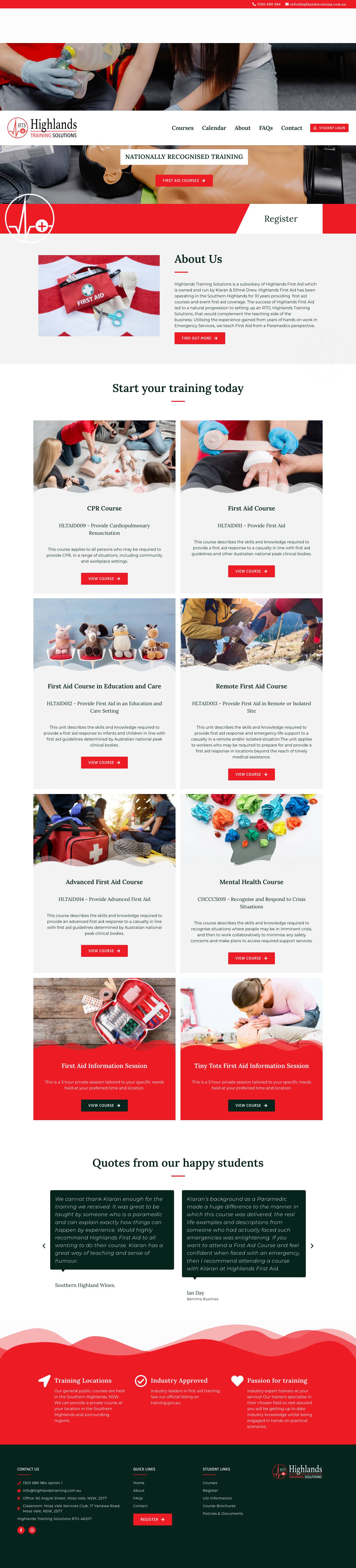 Highlands Training - First Aid Courses - Full Screenshot