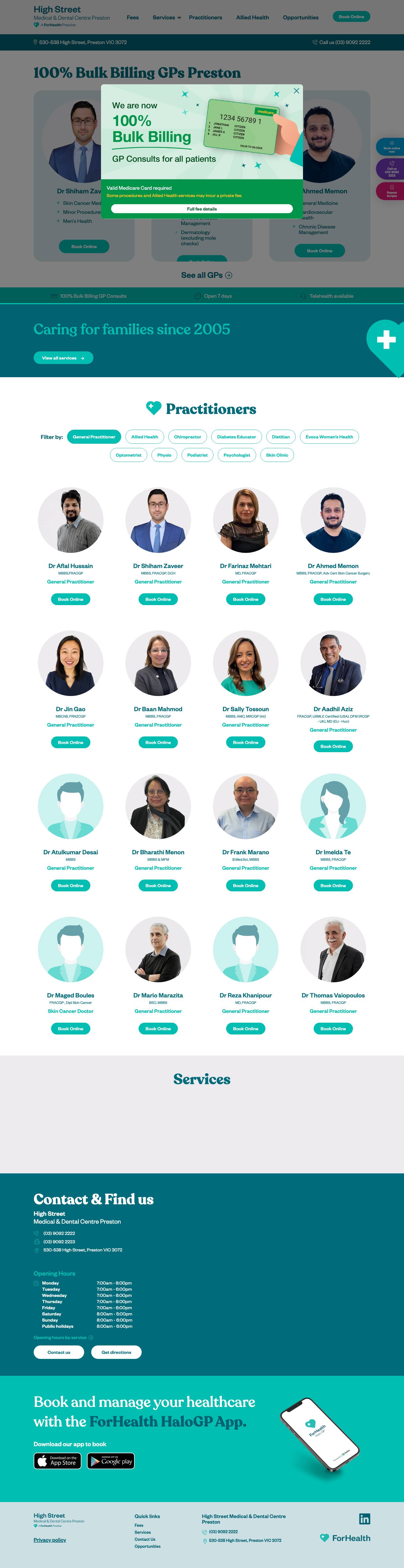 100% Bulk Billing GP Consults | High Street Medical & Dental Centre Preston - Full Screenshot