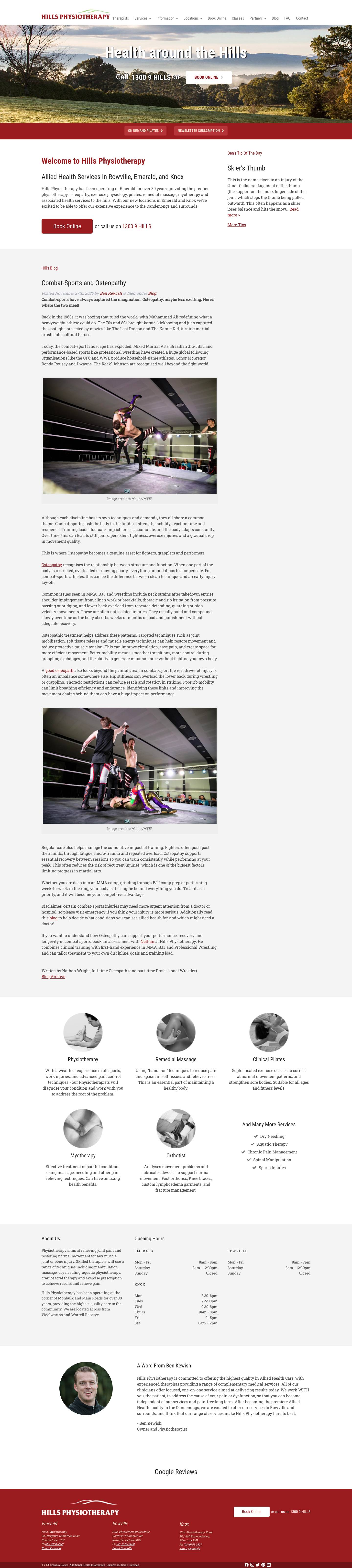 Hills Physiotherapy - Health around the Hills - Full Screenshot