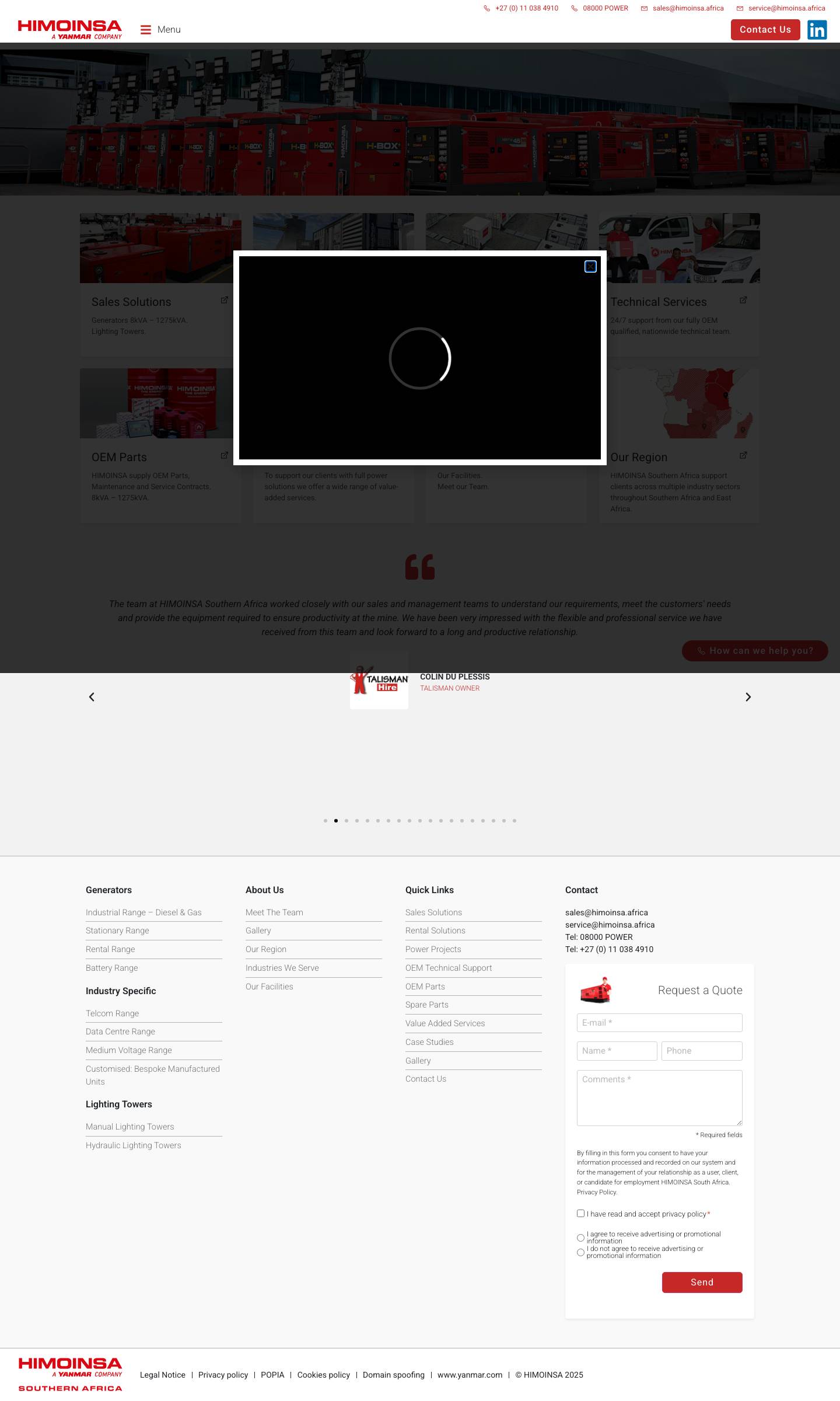 HIMOINSA Southern Africa | Generators | Lighting Towers - Full Screenshot