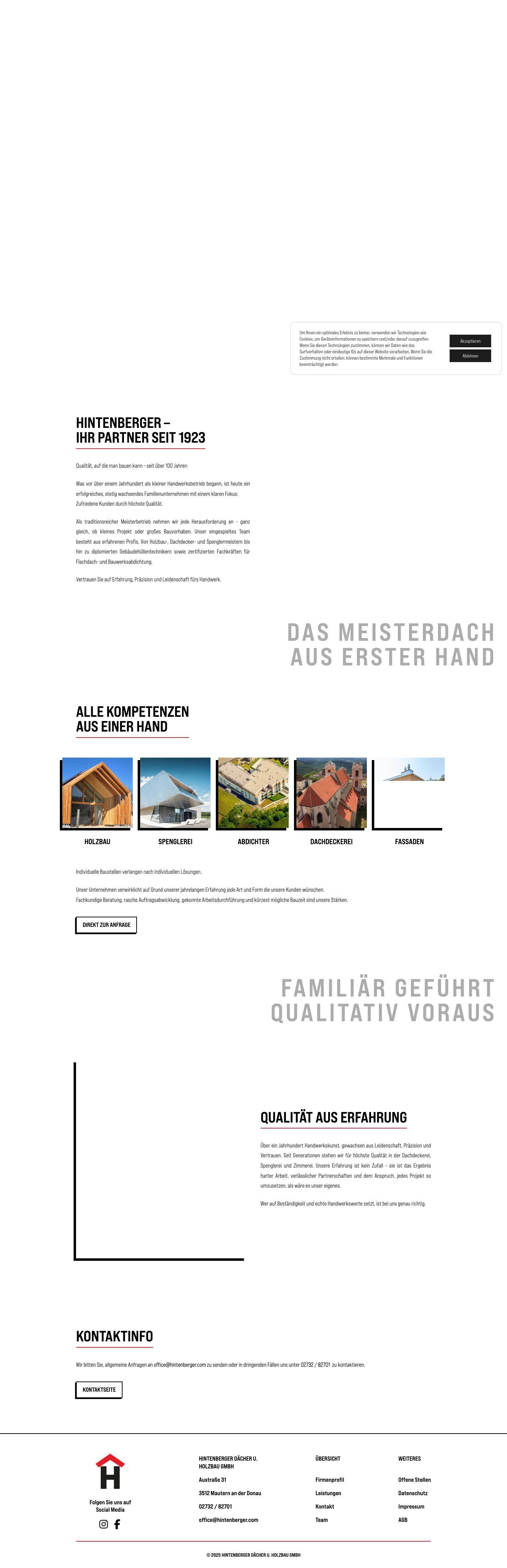 Hintenberger | Dächer u. Holzbau - Full Screenshot