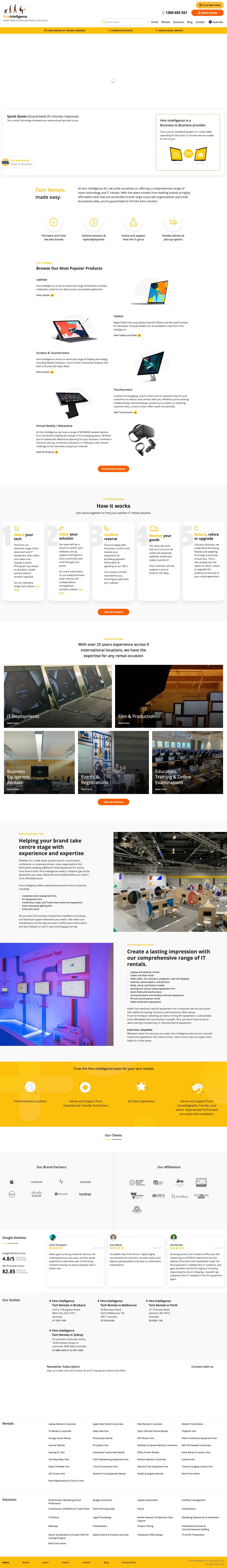 AV, Laptop & Tech Rentals Australia | Hire Intelligence - Full Screenshot