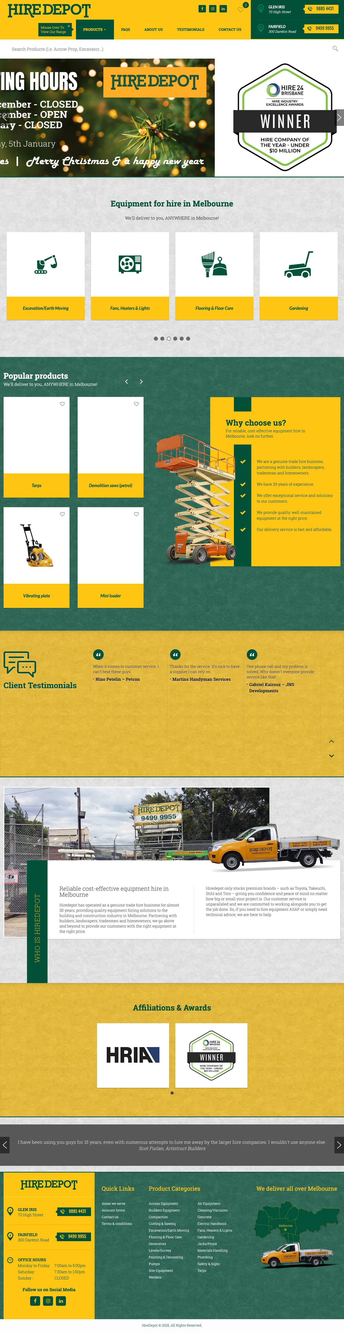 Hire Equipment Melbourne | Construction Equipment & Tools | HireDepot - Full Screenshot