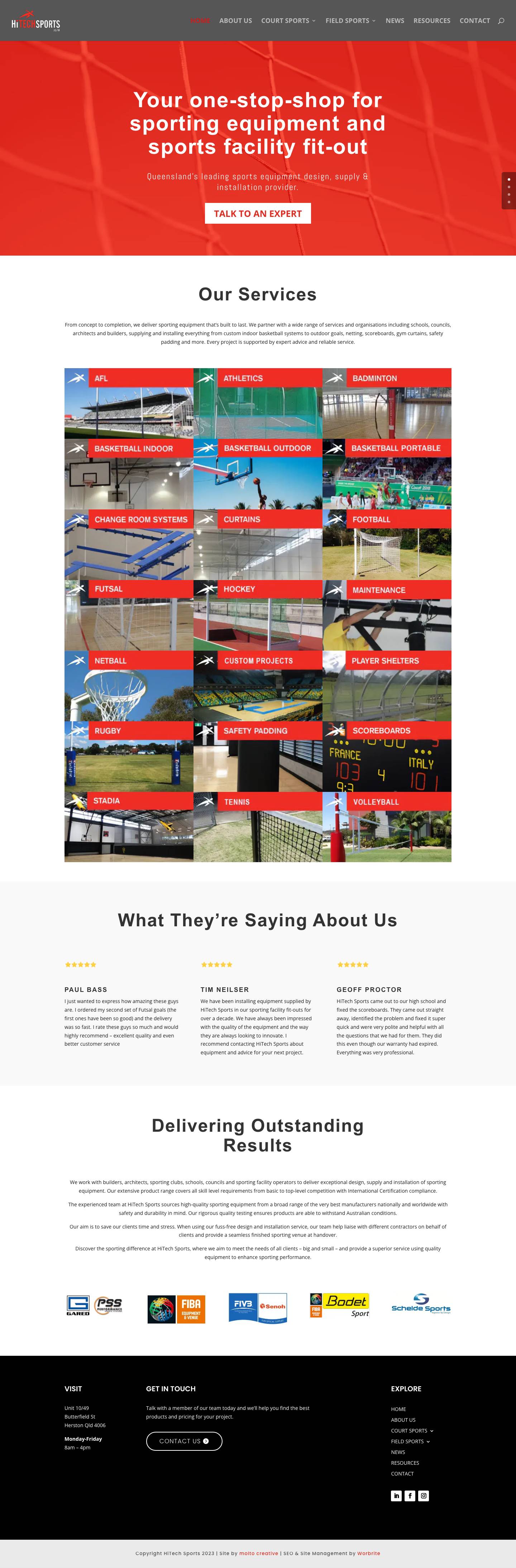Leading Sporting Equipment & Installation Services | HiTech Sports - Full Screenshot