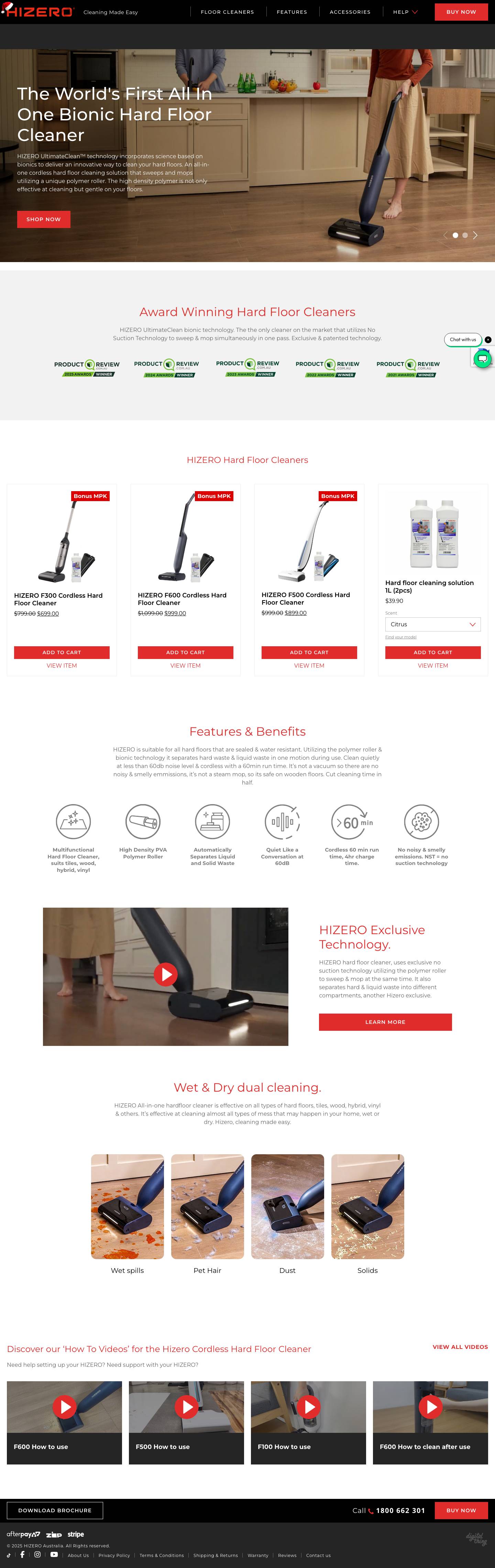 HIZERO | Hard Floor Cleaner Australia - Full Screenshot