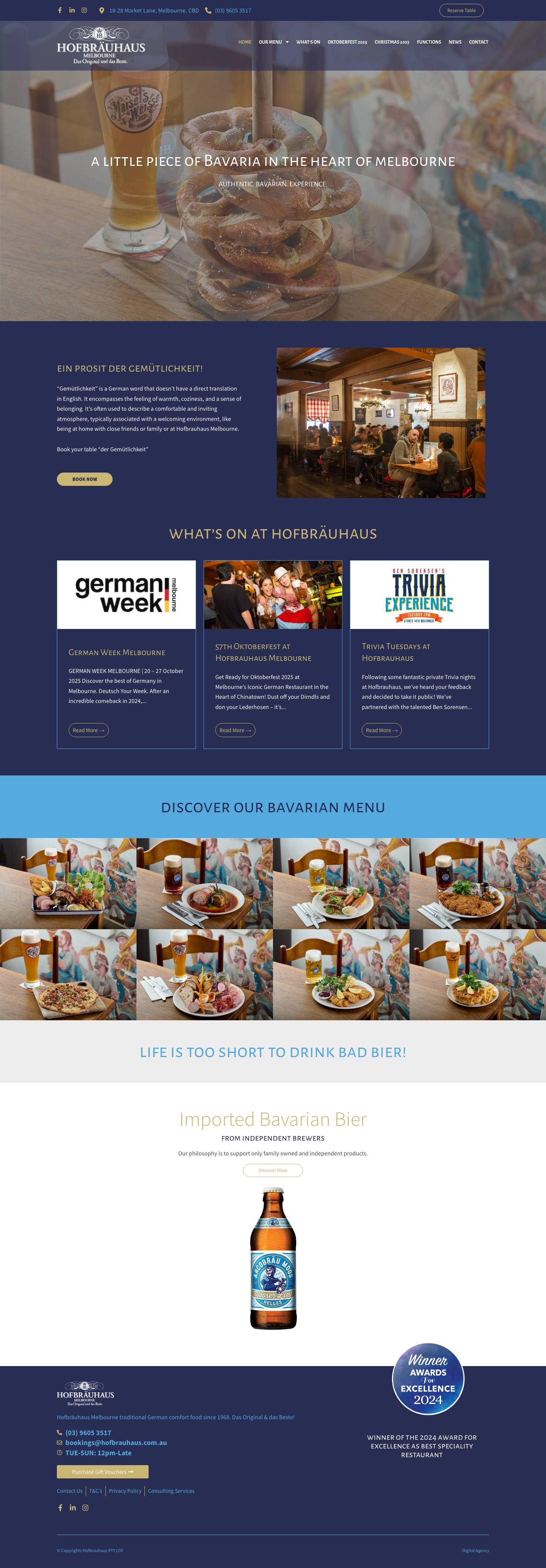 Home - Hofbrauhaus - German Restaurant Melbourne - Full Screenshot