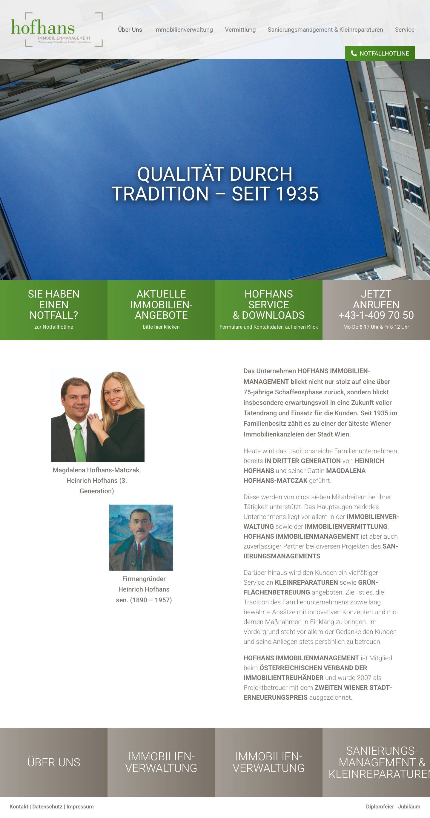 Über Uns - hofhans Immobilienmanagement - Full Screenshot