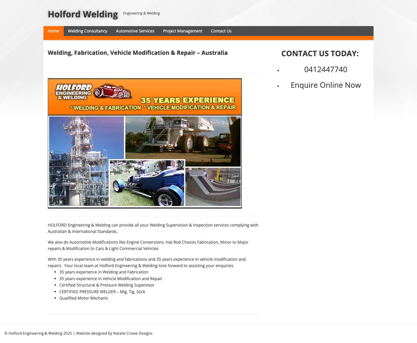 Welding, Fabrication, Vehicle Modification & Repair - Australia - Holford Welding - Full Screenshot