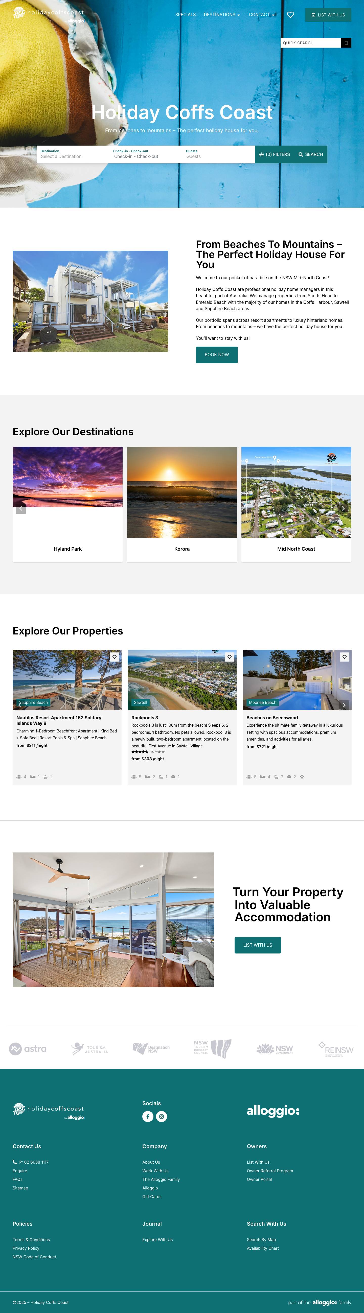 Home - Holiday Coffs Coast - Full Screenshot