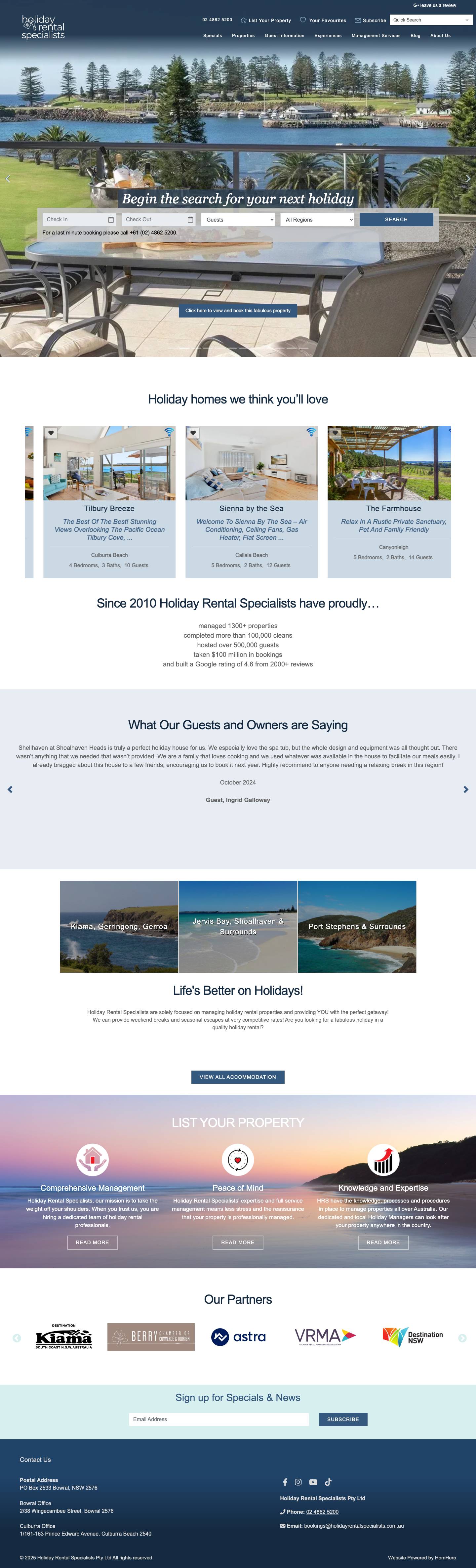 Short-term Accommodation | Holiday Rental Specialists | holiday house Southern Highlands, South Coast, Port Stephens, Regional NSW - Full Screenshot