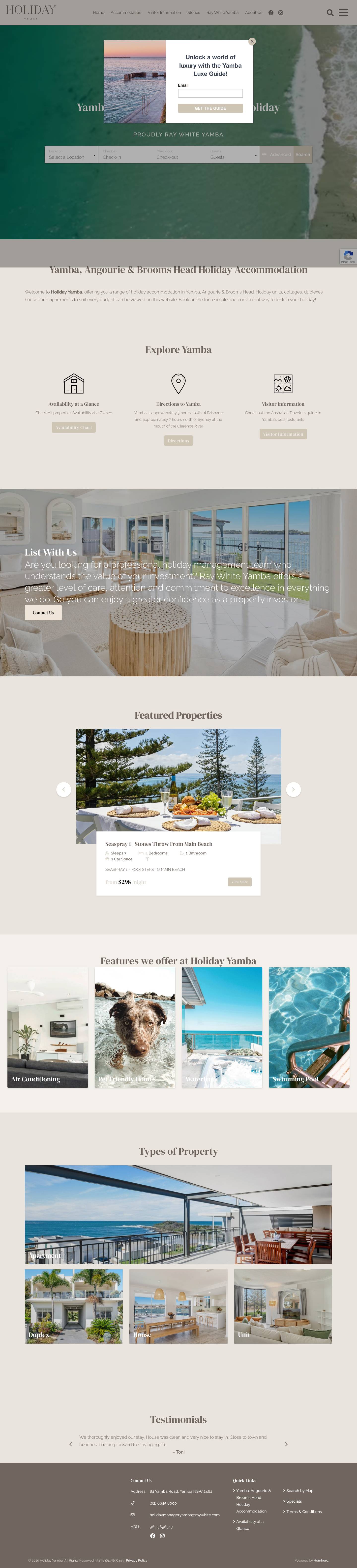 Yamba, Angourie & Brooms Head Holiday Accommodation - Holiday Yamba - Full Screenshot