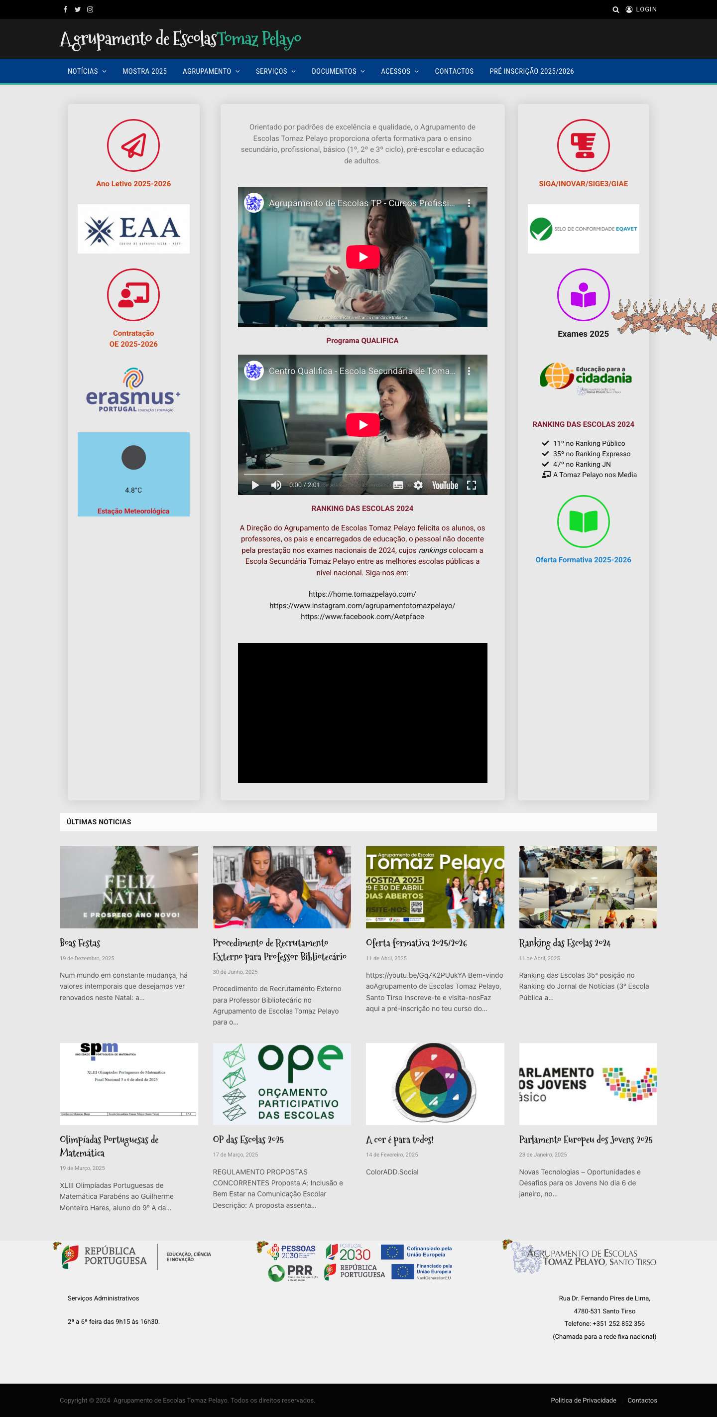 Página Inicial Home 2 - Agrupamento de Escolas Tomaz Pelayo - Full Screenshot