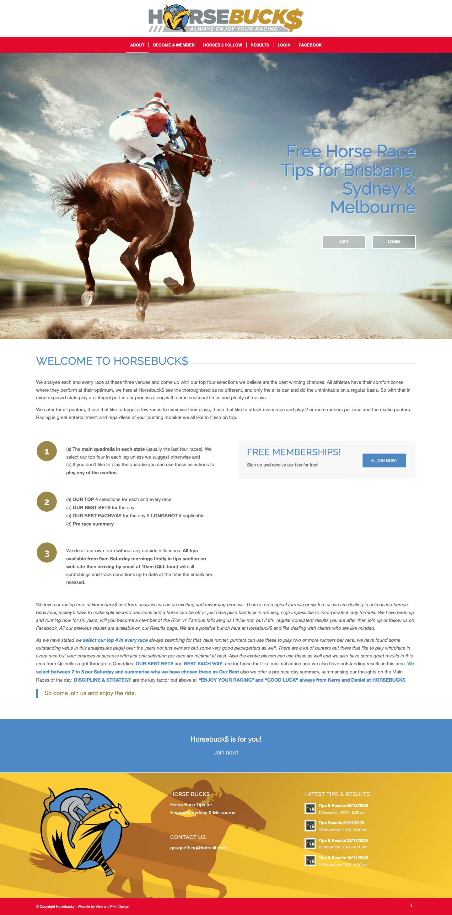 Horsebucks – Horse Racing Selection Services - Full Screenshot