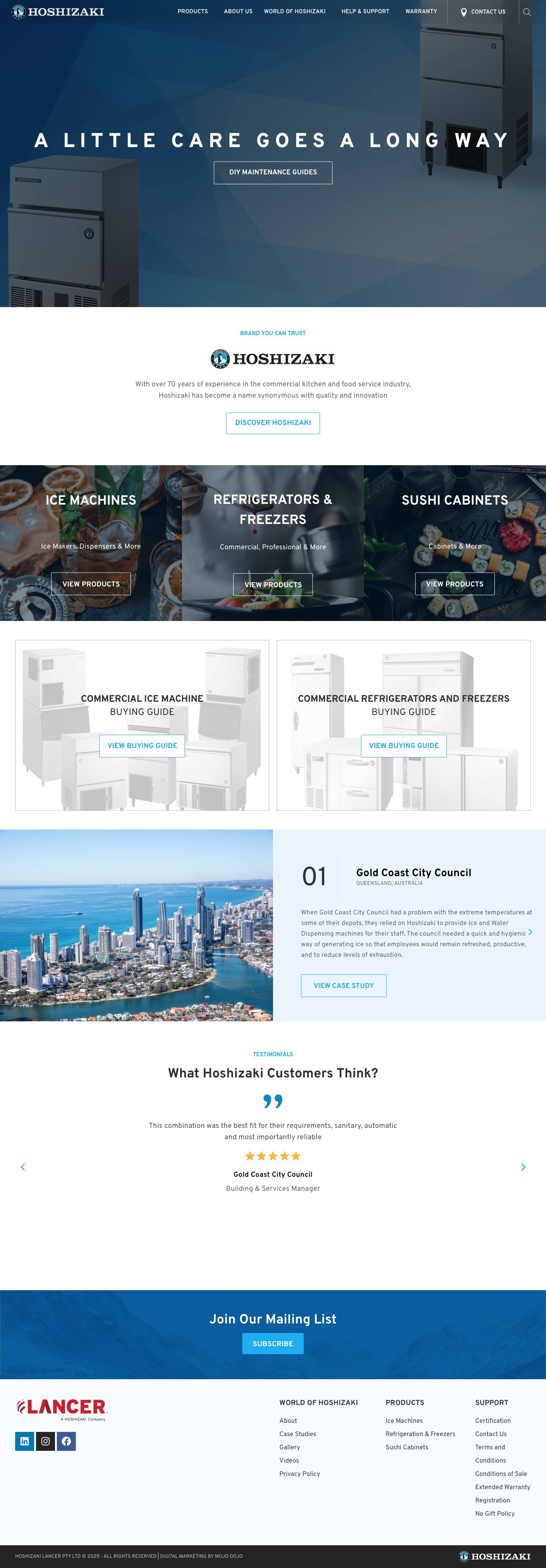 Ice Machines & Refrigeration Manufacturer | Hoshizaki - Full Screenshot