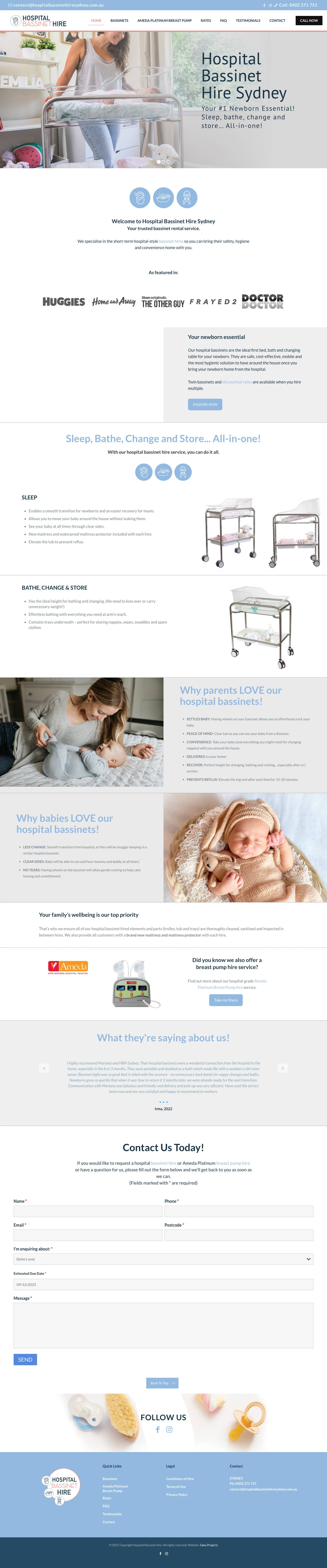 Hospital Bassinet Hire Sydney | Baby Bassinet Rentals Across Sydney - Full Screenshot