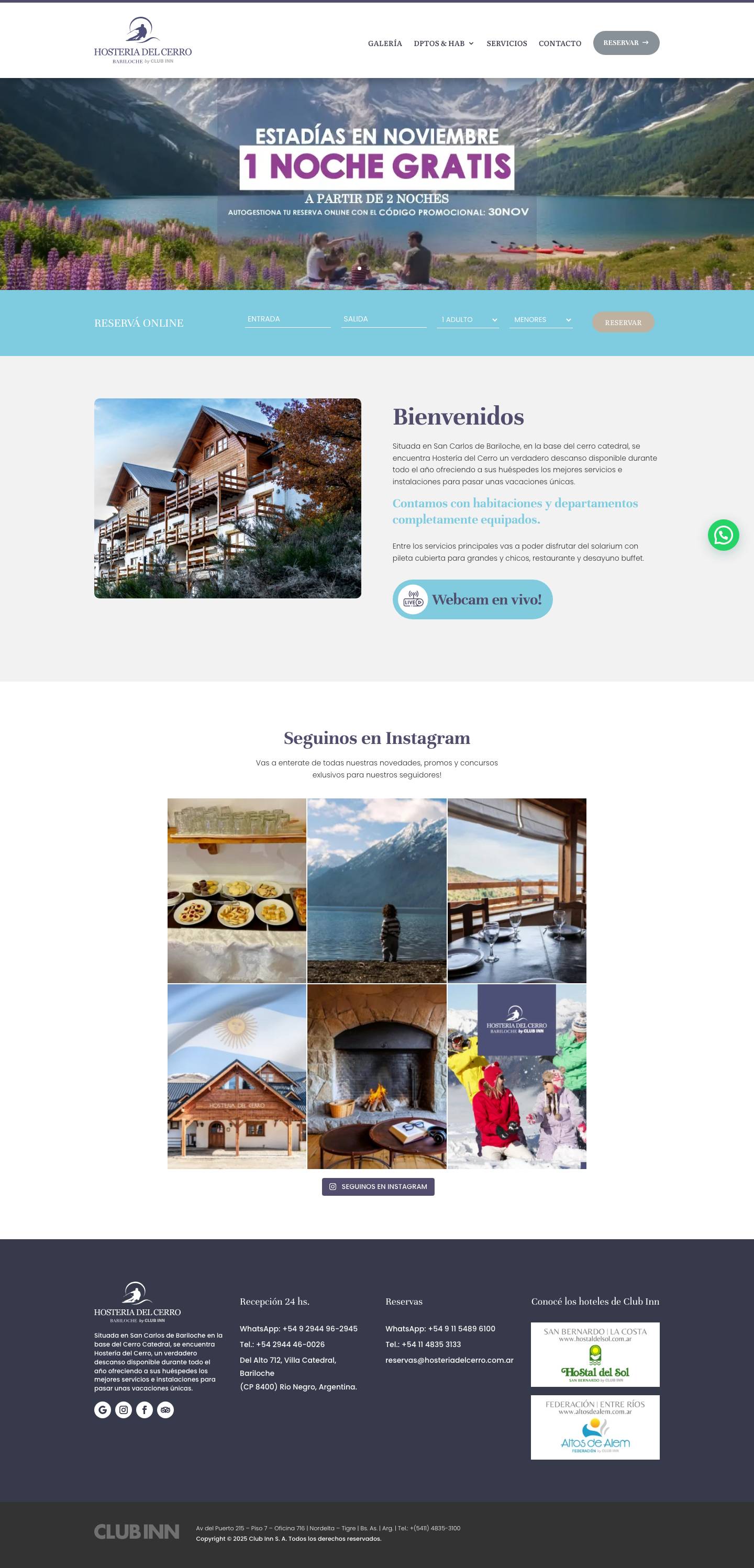 Bienvenidos - Hostería del Cerro | Ski Resort | BarilocheWhatsApp - Full Screenshot
