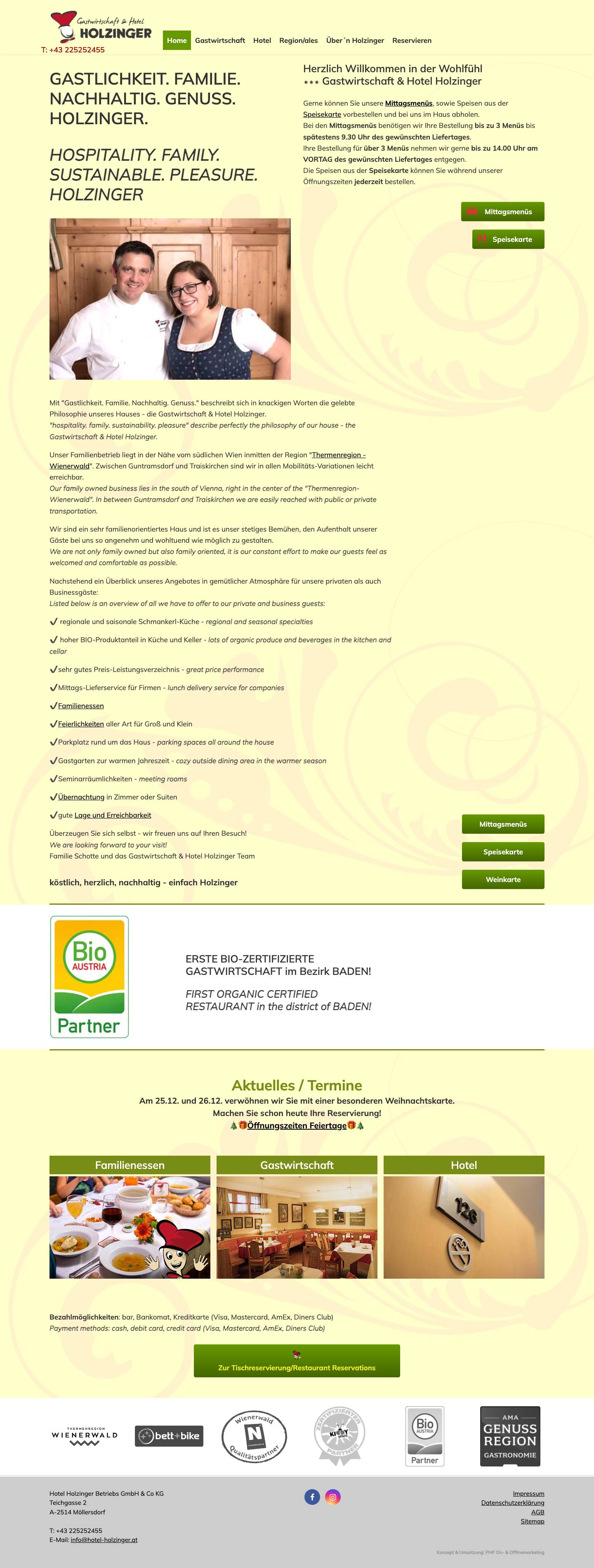Gastwirtschaft & Hotel Holzinger - 🥦🌶🍖 % 1. BIO zert. GH im Bez. Baden 🥦🌶🍖 - Full Screenshot
