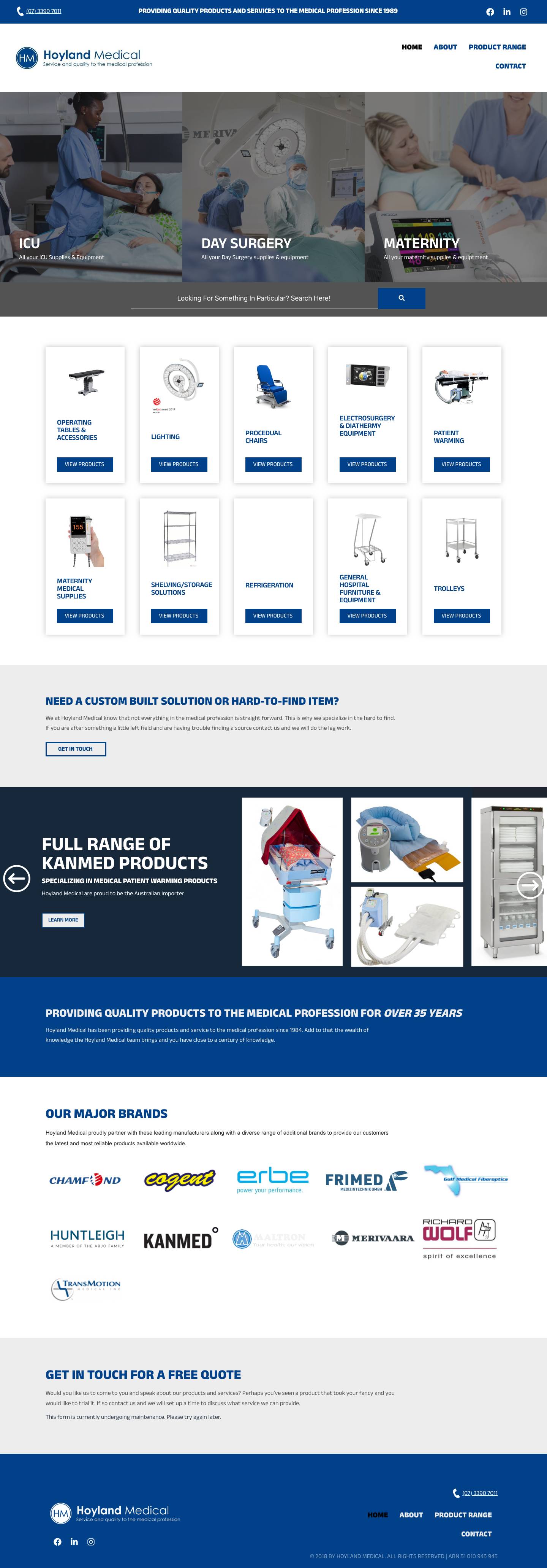 Hoyland Medical Supplies Brisbane – Service and quality products to the medical industry - Full Screenshot