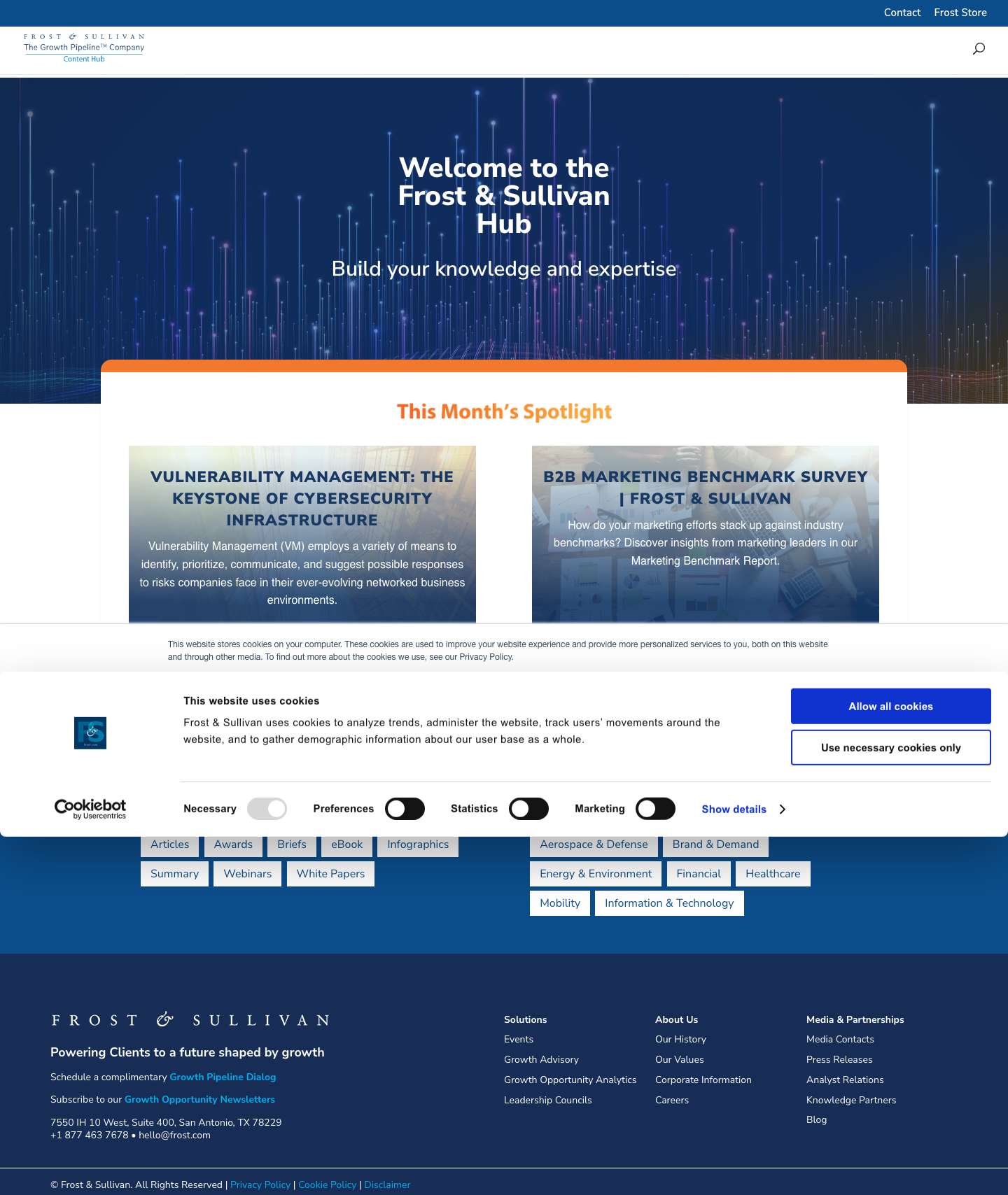 Growth Resources, Reports, Webinars | Content Hub from Frost & Sullivan - Full Screenshot