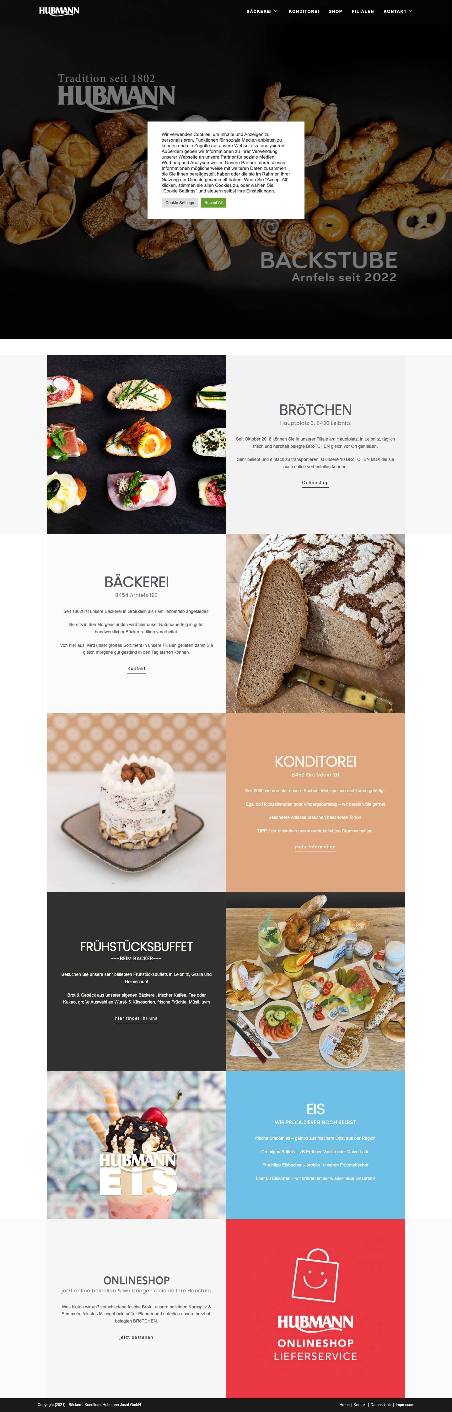 Home - Bäckerei Konditorei Hubmann - Full Screenshot