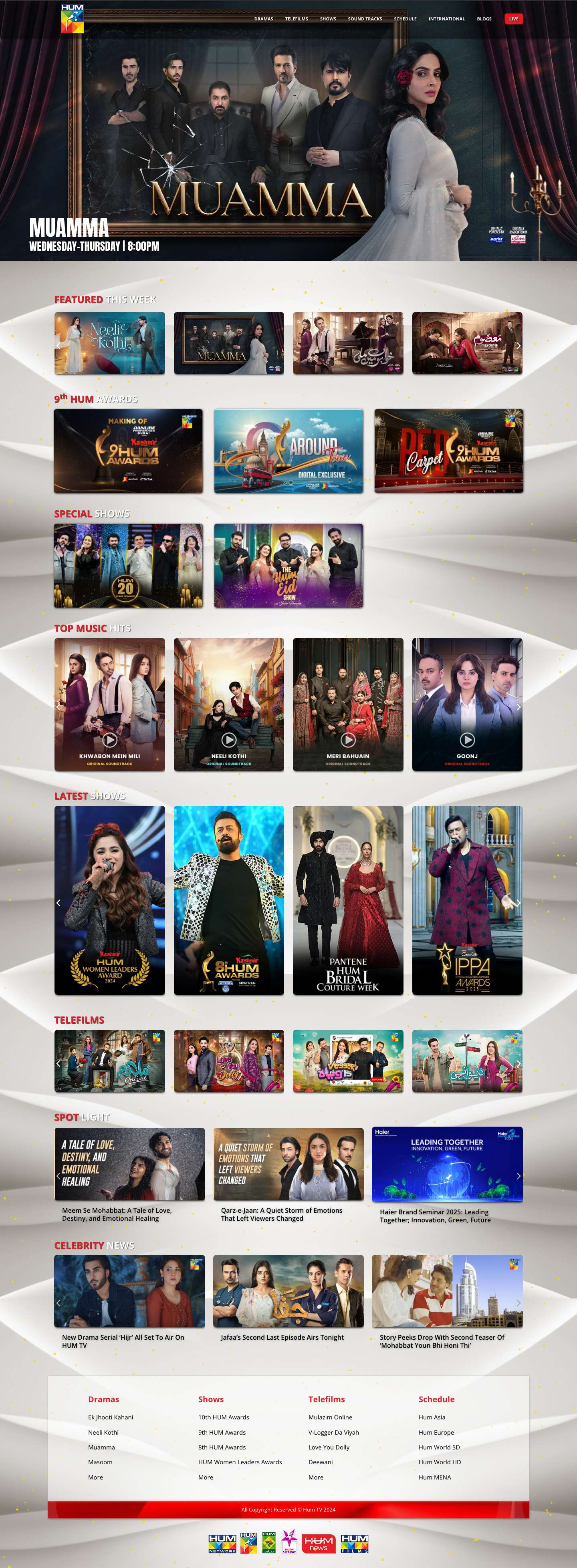 HUM TV Official Website | Dramas – Award Shows & More | - Full Screenshot