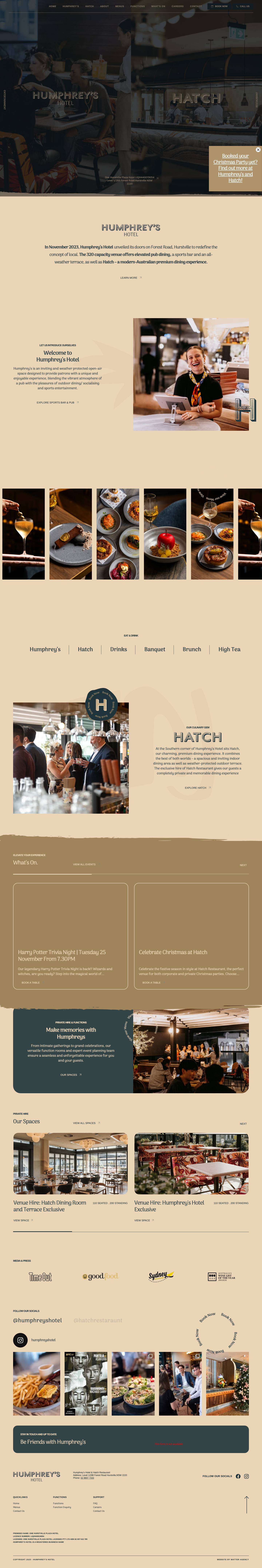 Home - Humphrey's Hotel Hurstville - Elevated Bistro Dining - Full Screenshot