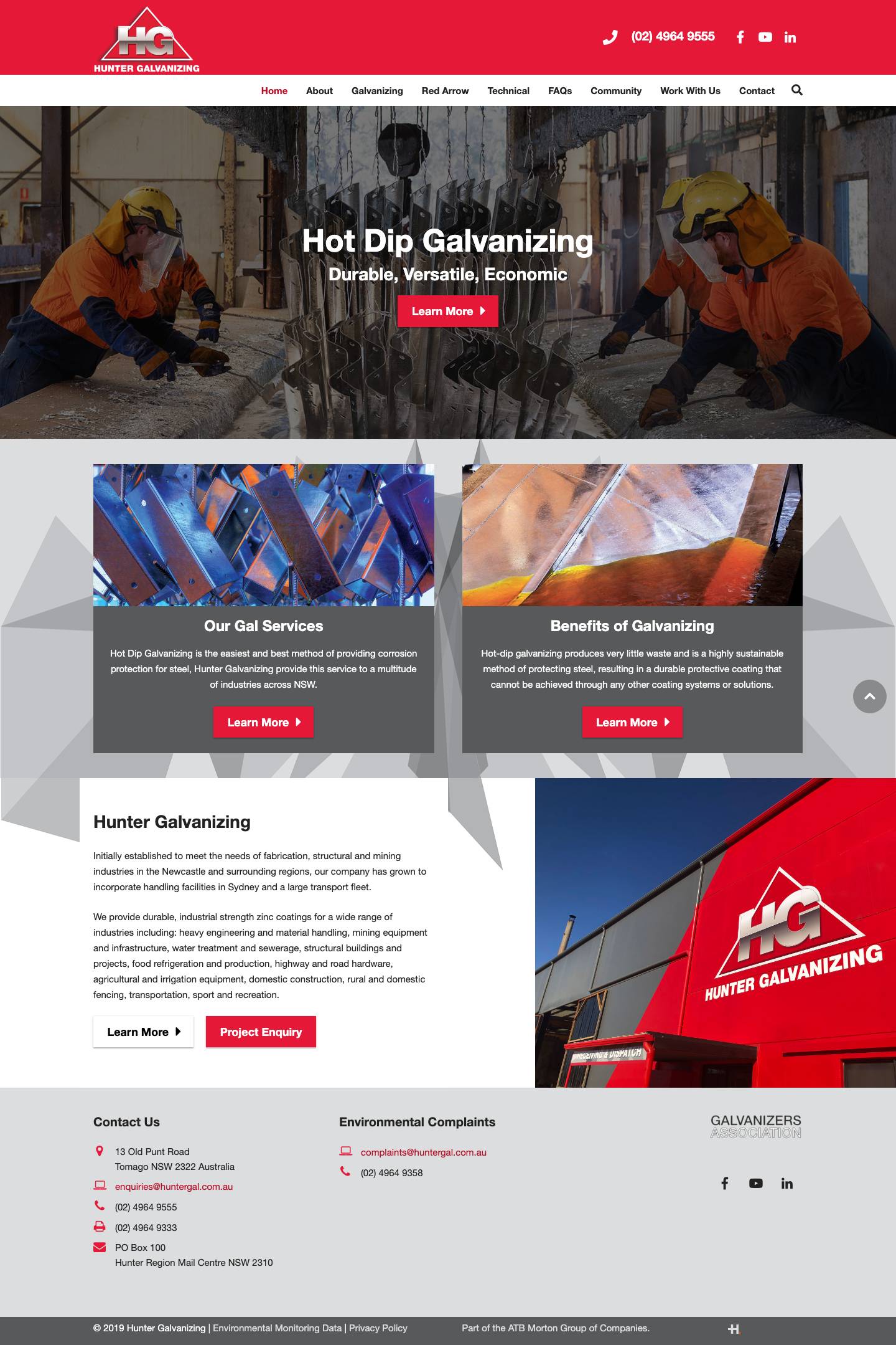 Hunter Galvanzing - durable, industrial strength zinc coatings - Full Screenshot