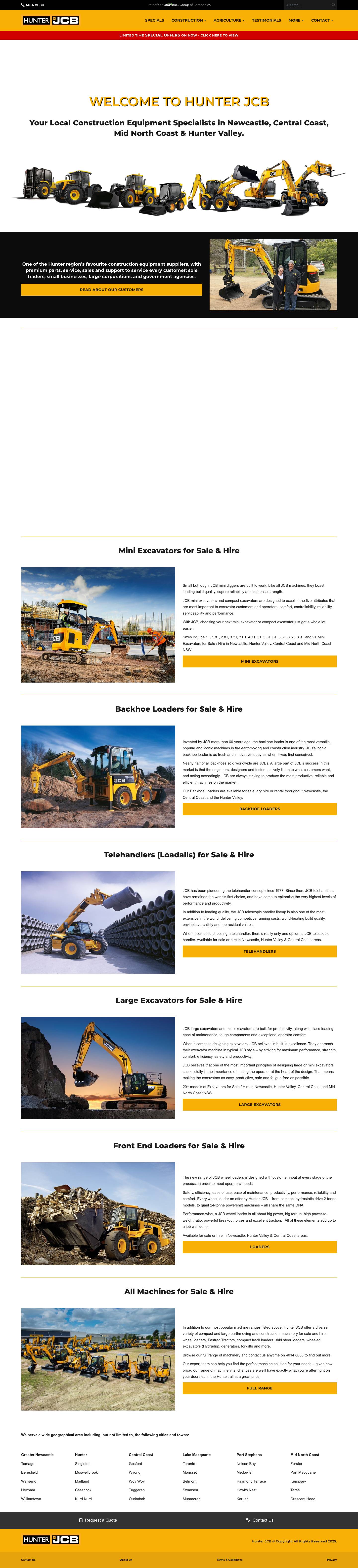 Hunter JCB: Mini Excavators, Backhoes, Telehandlers for Sale & Hire. - Full Screenshot