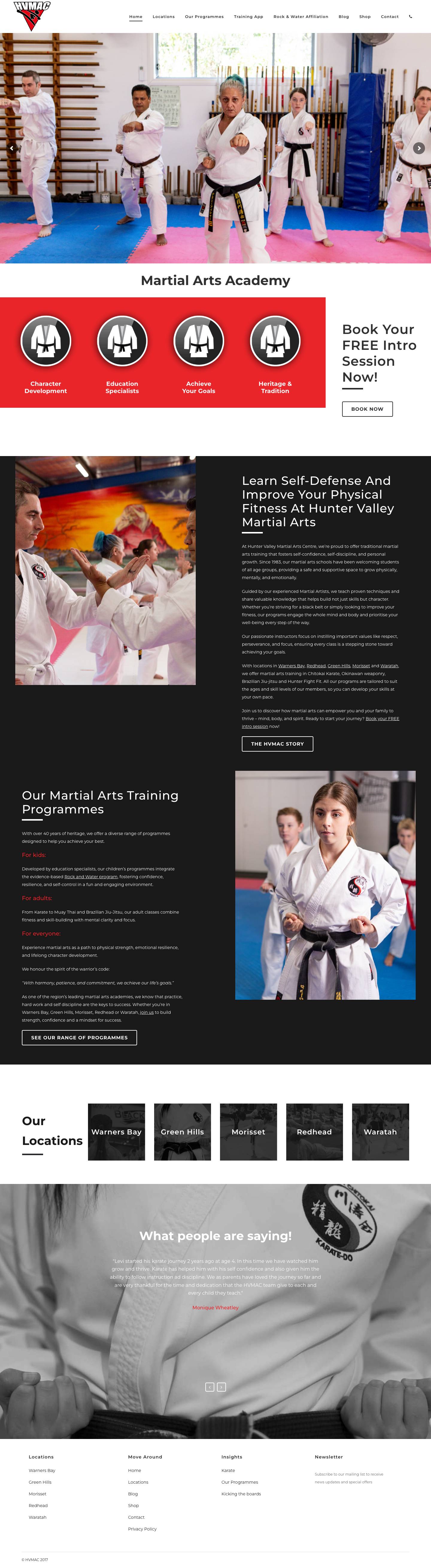 Martial Arts Academy | Hunter Valley Martial Arts Centre - Full Screenshot