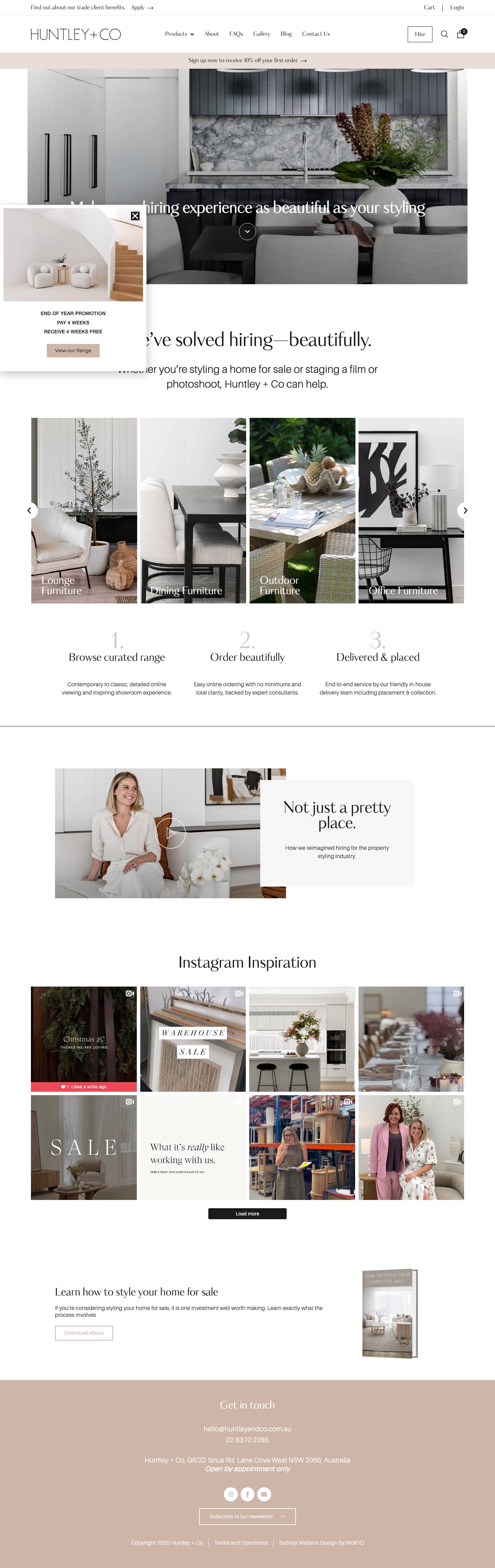 Property Styling Furniture Hire & Rental in Sydney | Huntley + Co - Full Screenshot