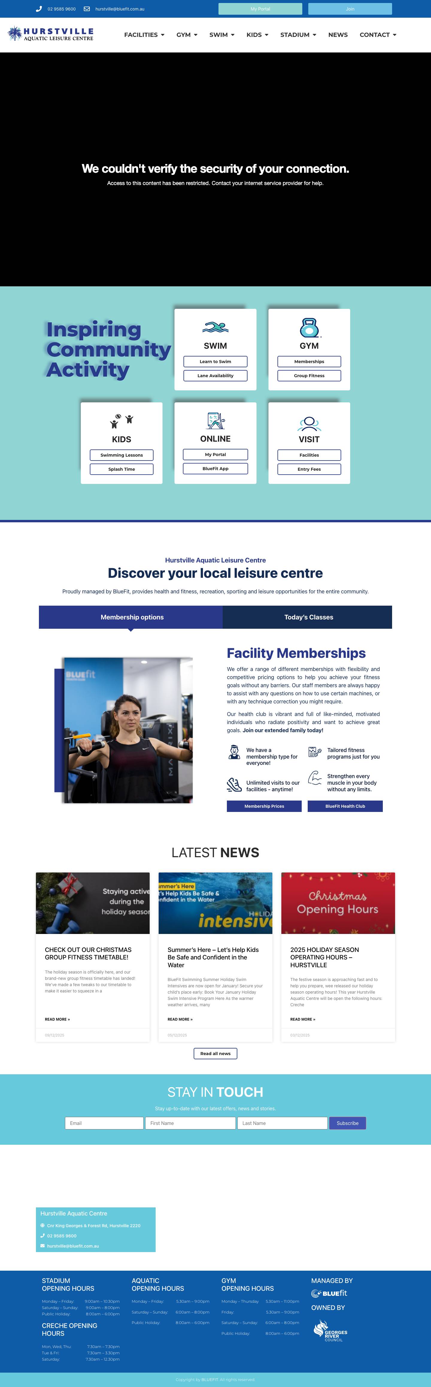 Hurstville Swimming Pool | Hurstville Aquatic & Leisure Centre - Full Screenshot