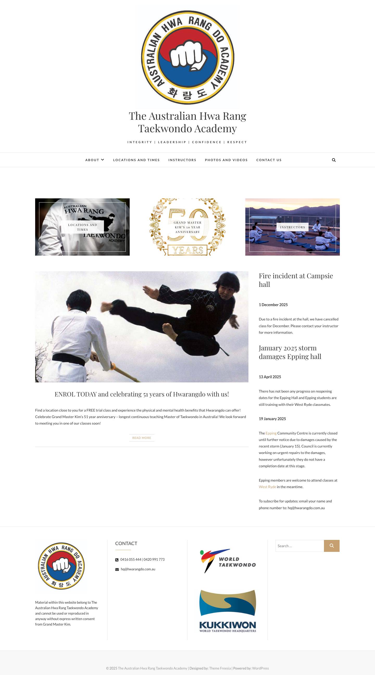 The Australian Hwa Rang Taekwondo Academy – Integrity | Leadership | Confidence | Respect - Full Screenshot