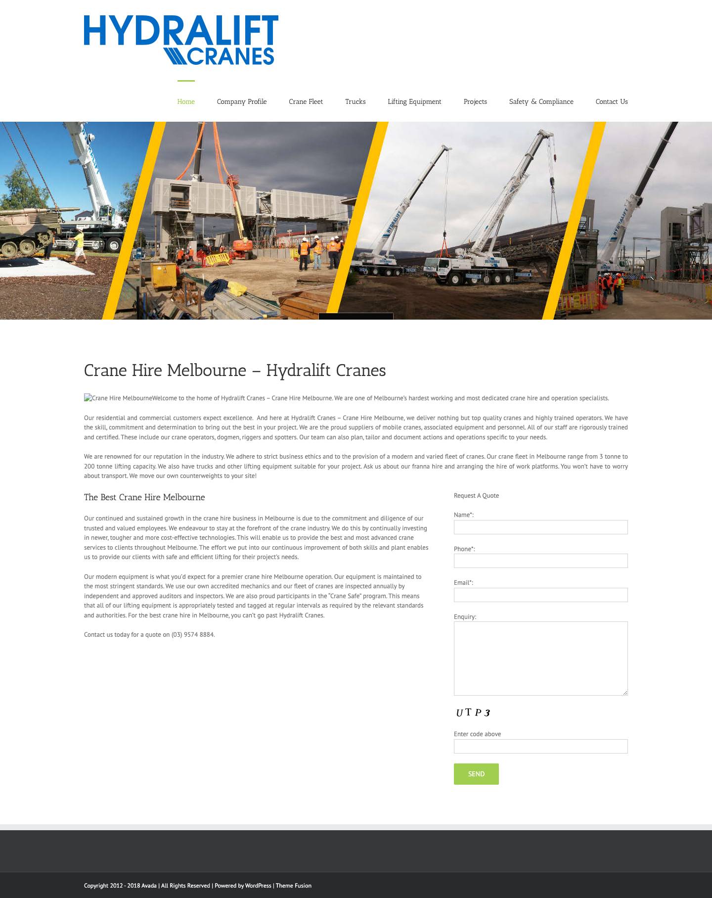 Crane Hire Melbourne | Hydralift Cranes - Full Screenshot