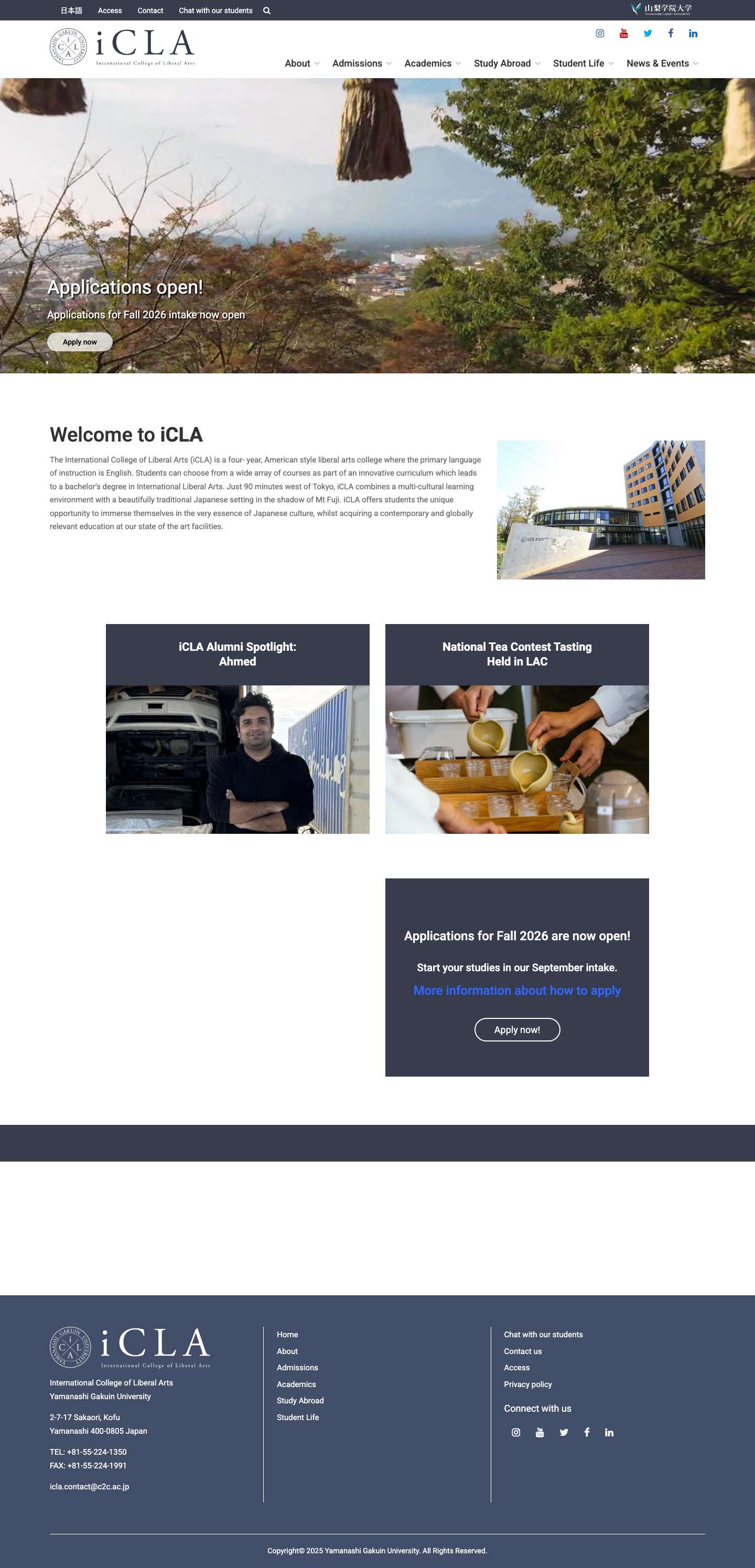 International College of Liberal Arts (iCLA) Yamanashi Gakuin University - Full Screenshot