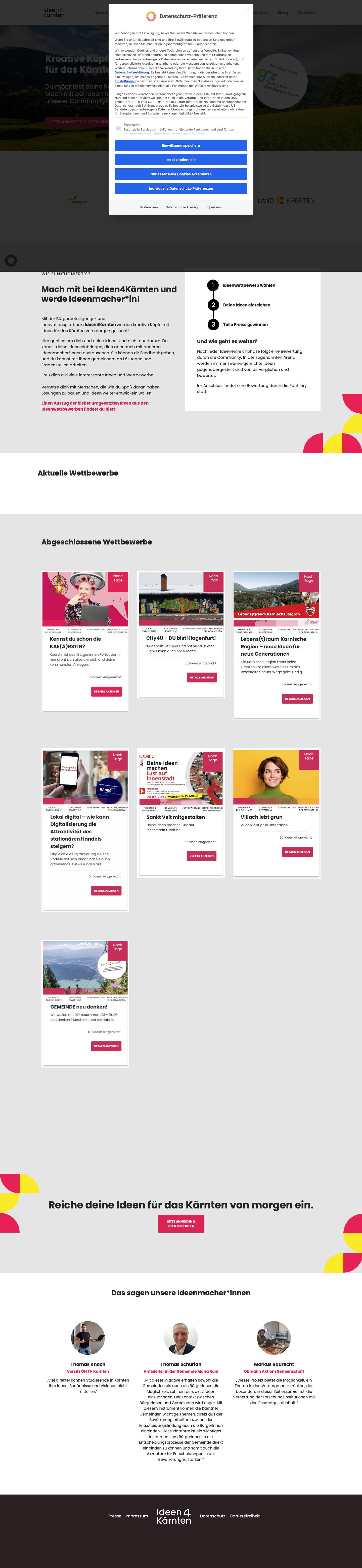 Open Innovation Kärnten: Die Ideenplattform - Ideen4Kärnten - Full Screenshot