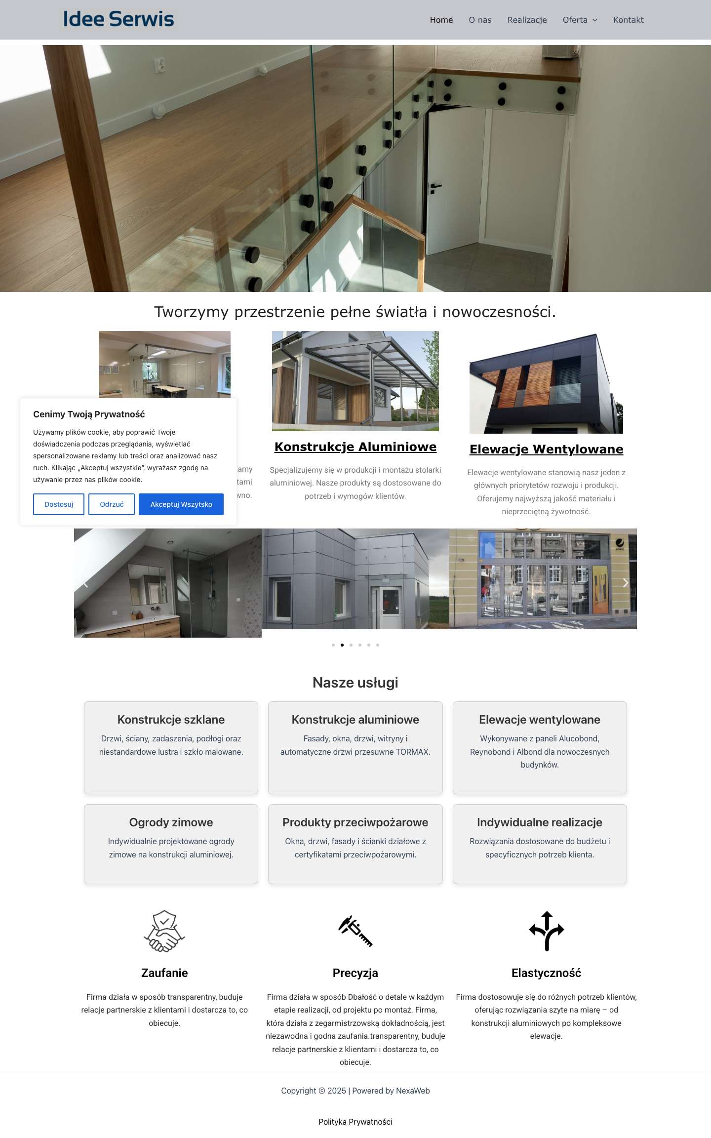 Home - Konstrukcje szklane i aluminiowe Szczecin - Idee Serwis - Full Screenshot