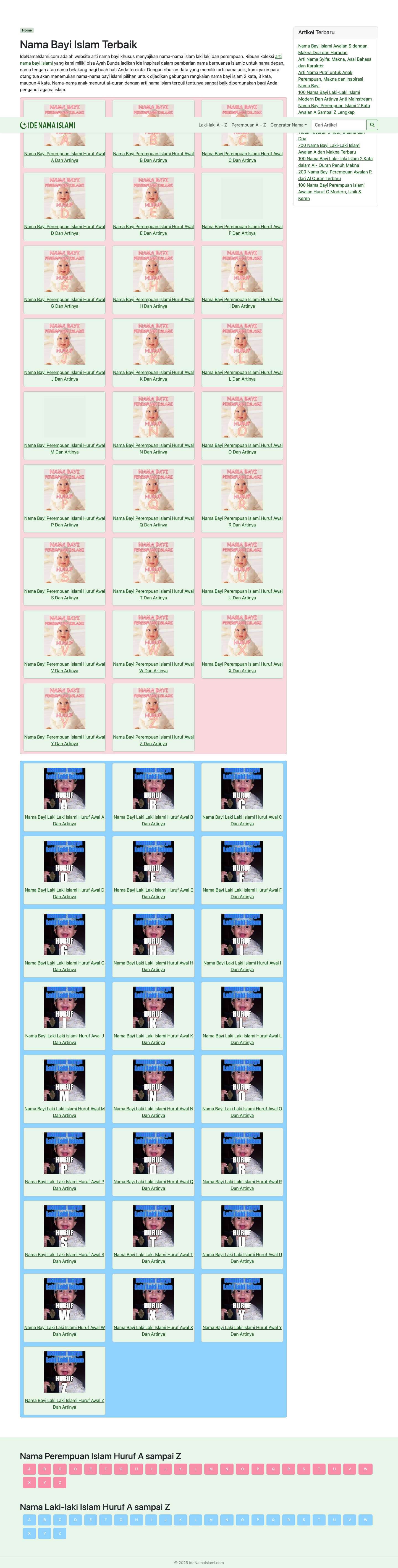 Nama nama Bayi Islam Terlengkap 2025 - Full Screenshot