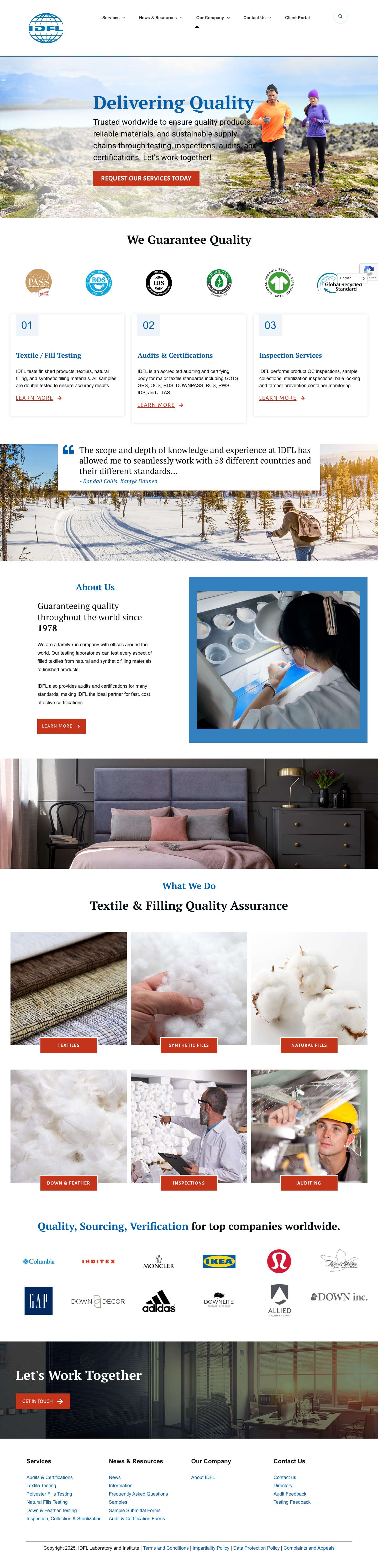 Textile Testing & Quality Assurance | Audits and Certifications | IDFL - Full Screenshot
