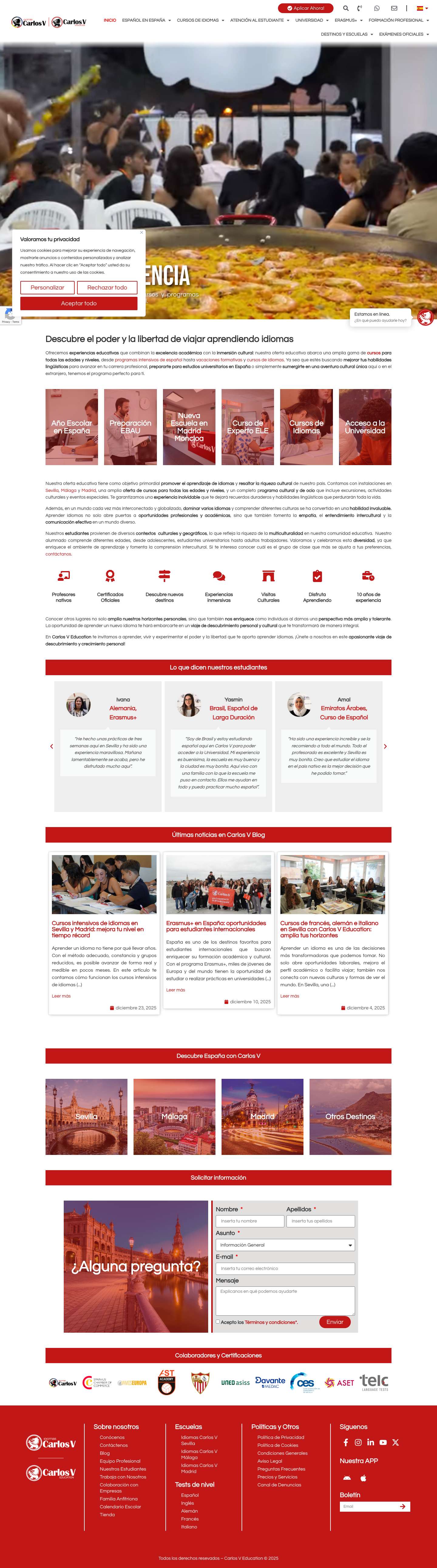 Carlos V, escuelas de idiomas en Sevilla, Málaga y Madrid - Full Screenshot