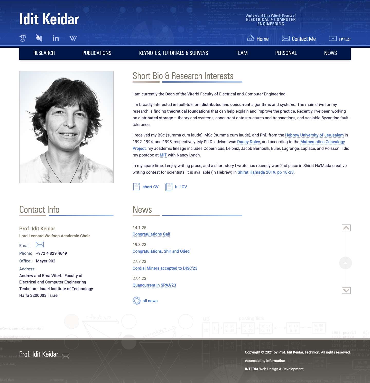 Prof. Idit Keidar | Home page - Full Screenshot