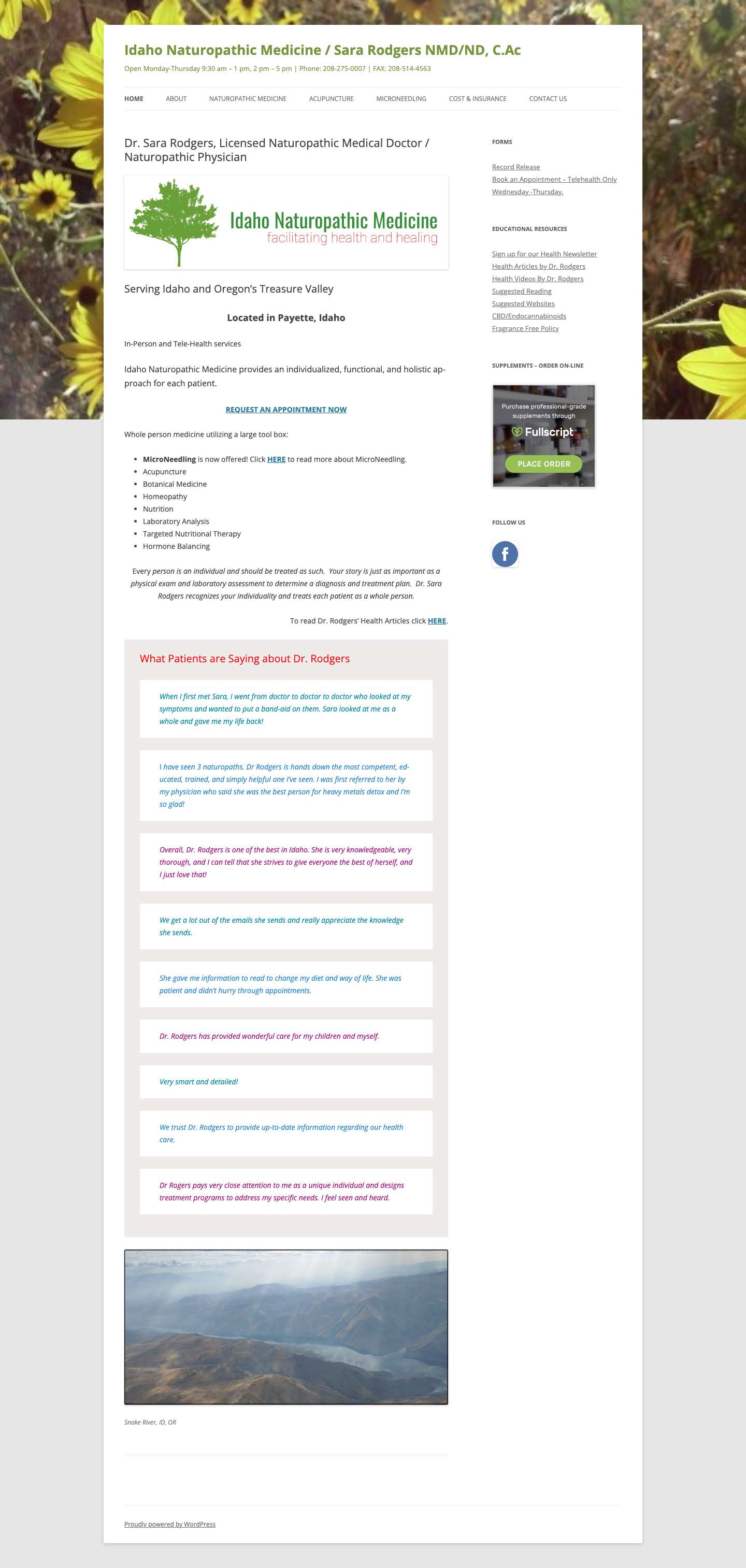 Dr. Sara Rodgers, Licensed Naturopathic Medical Doctor / Naturopathic Physician - Idaho Naturopathic Medicine / Sara Rodgers NMD/ND, C.Ac - Full Screenshot