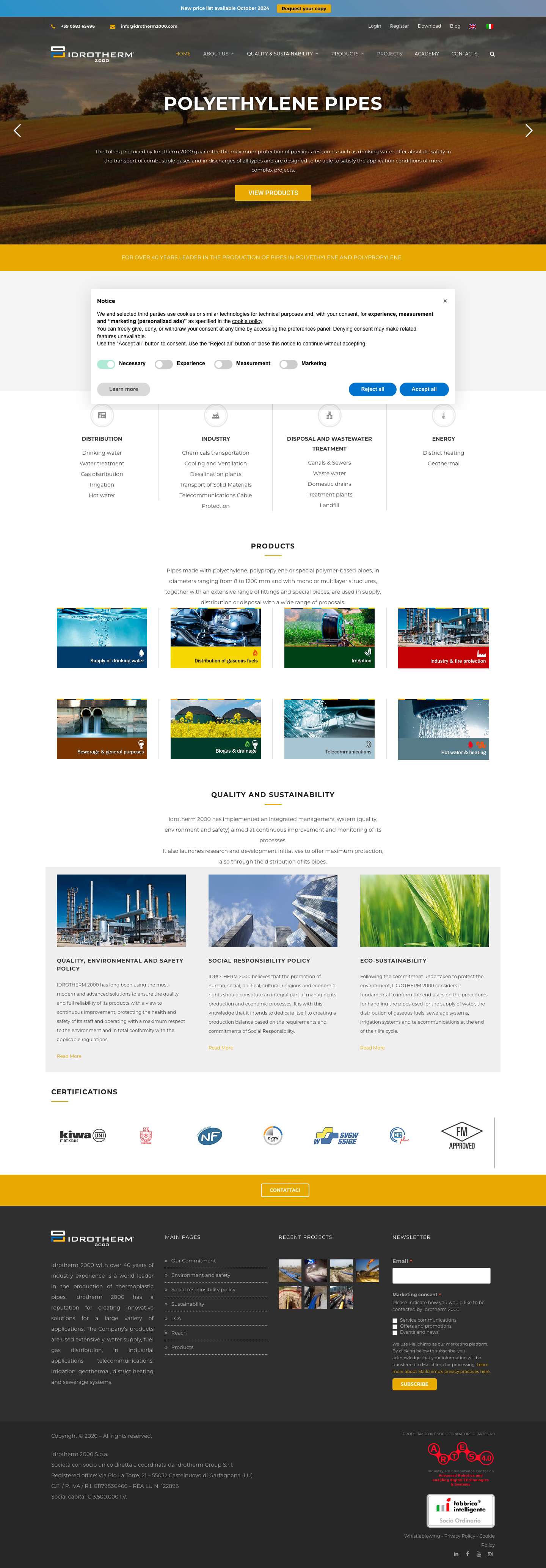 Produzione di tubi in polietilene e polipropilene - Idrotherm 2000 - Full Screenshot