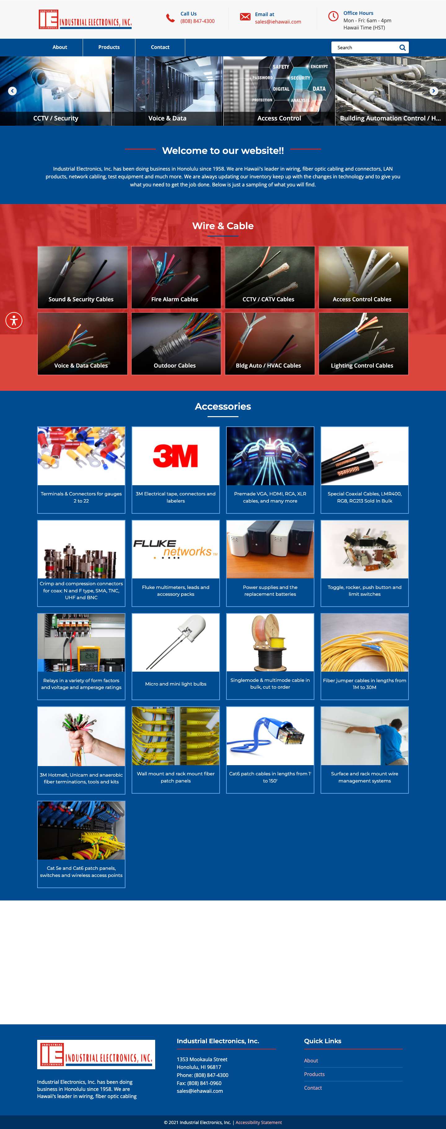 Industrial Electronic Inc. - leader in wiring, fiber optic cabling, connectors - Full Screenshot