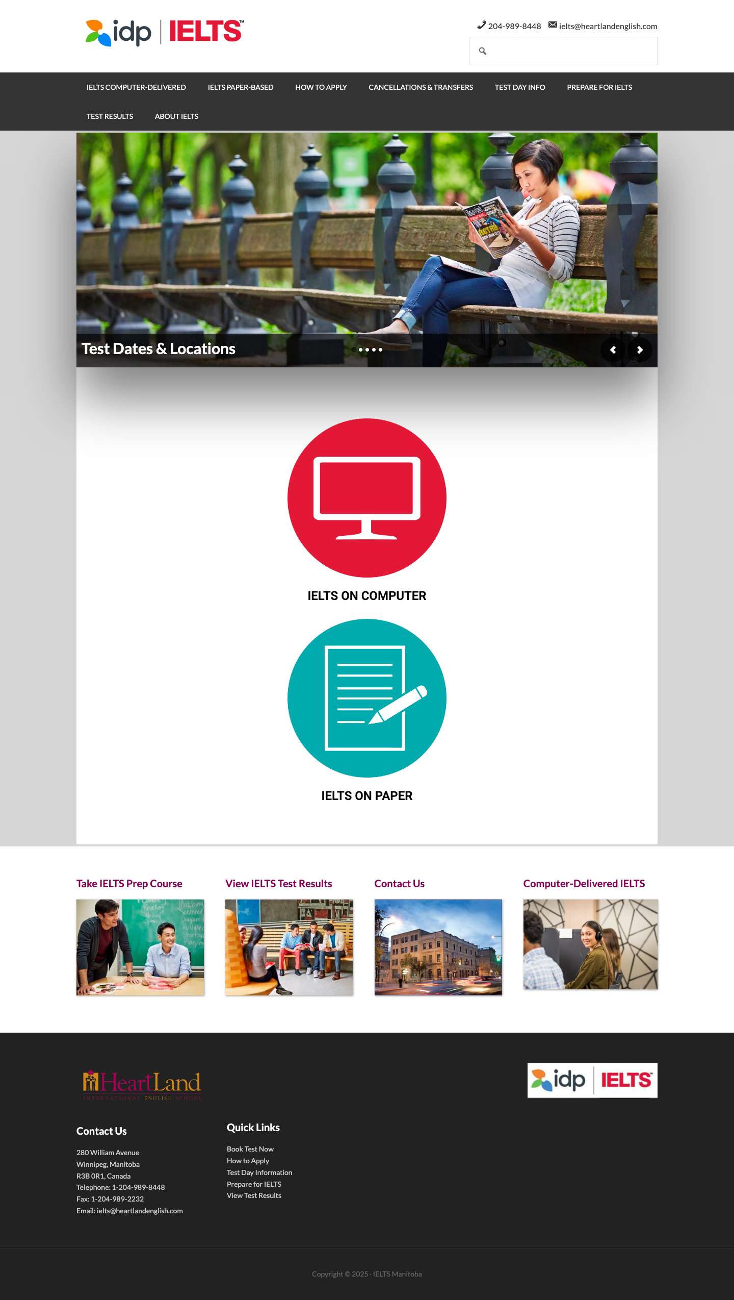 Official IELTS Test Centre in Winnipeg, Manitoba, Canada - Full Screenshot