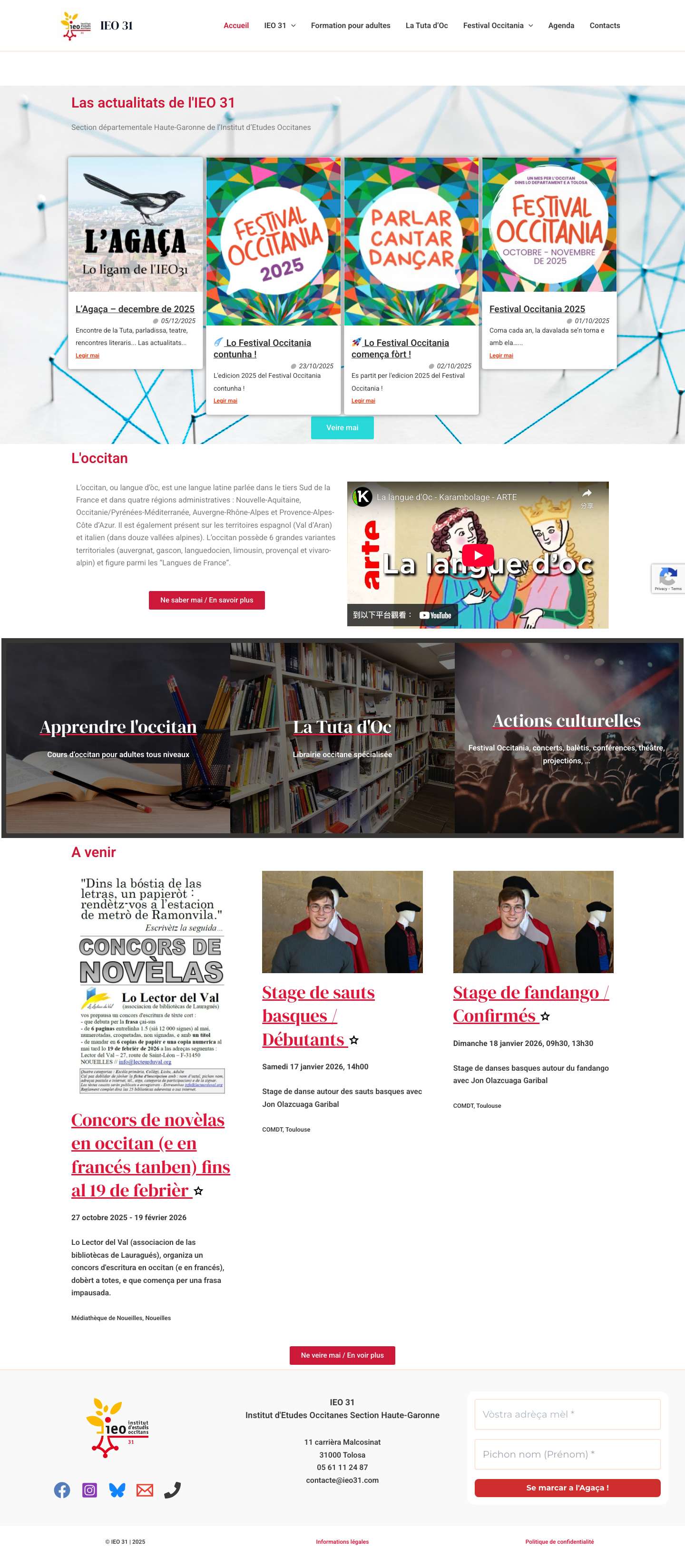 IEO 31 – Promotion et diffusion de la langue et de la culture occitanes (cours d'occitan, librairie Tuta d'Oc, Festival Occitania) à Toulouse et en Haute-Garonne Email - Full Screenshot