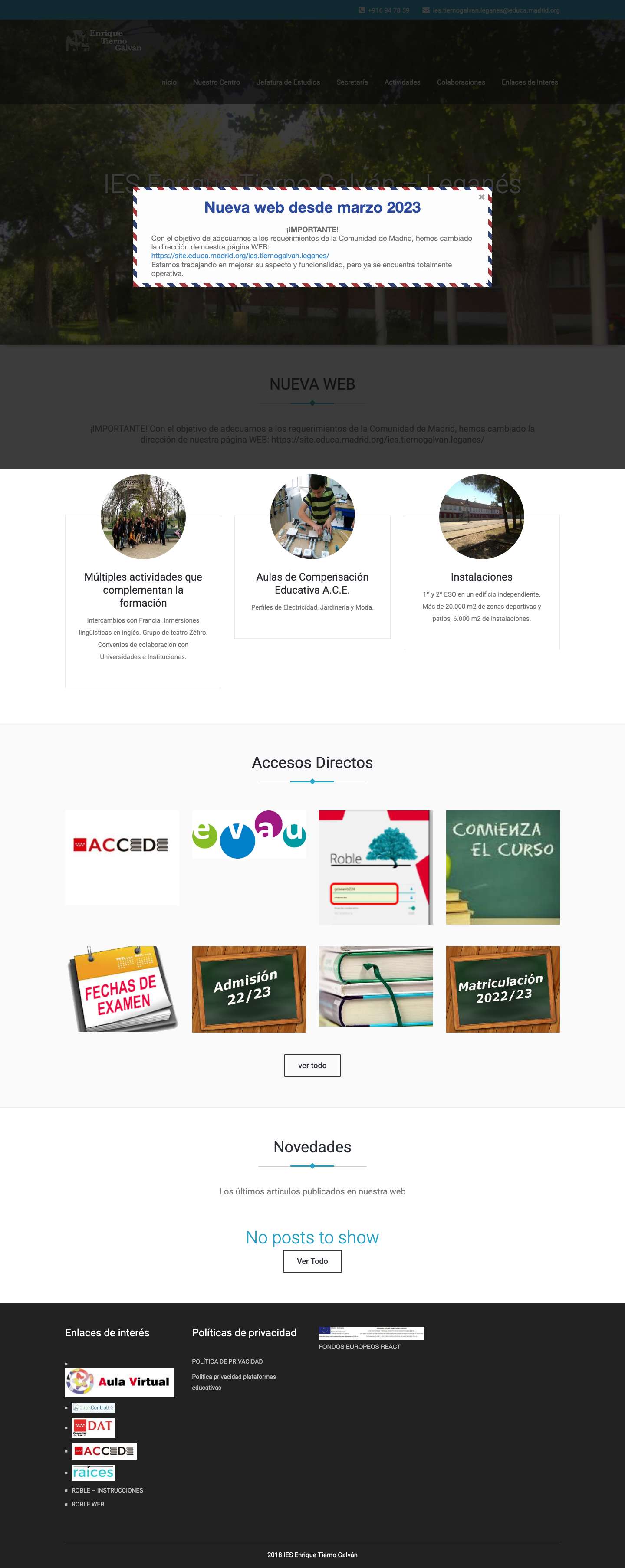 ¡IMPORTANTE! Con el objetivo de adecuarnos a los requerimientos de la Comunidad de Madrid, hemos cambiado la dirección de nuestra página WEB: https://site.educa.madrid.org/ies.tiernogalvan.leganes/ – ¡IMPORTANTE! Con el objetivo de adecuarnos a los requerimientos de la Comunidad de Madrid, hemos cambiado la dirección de nuestra página WEB: https://site.educa.madrid.org/ies.tiernogalvan.leganes/ - Full Screenshot