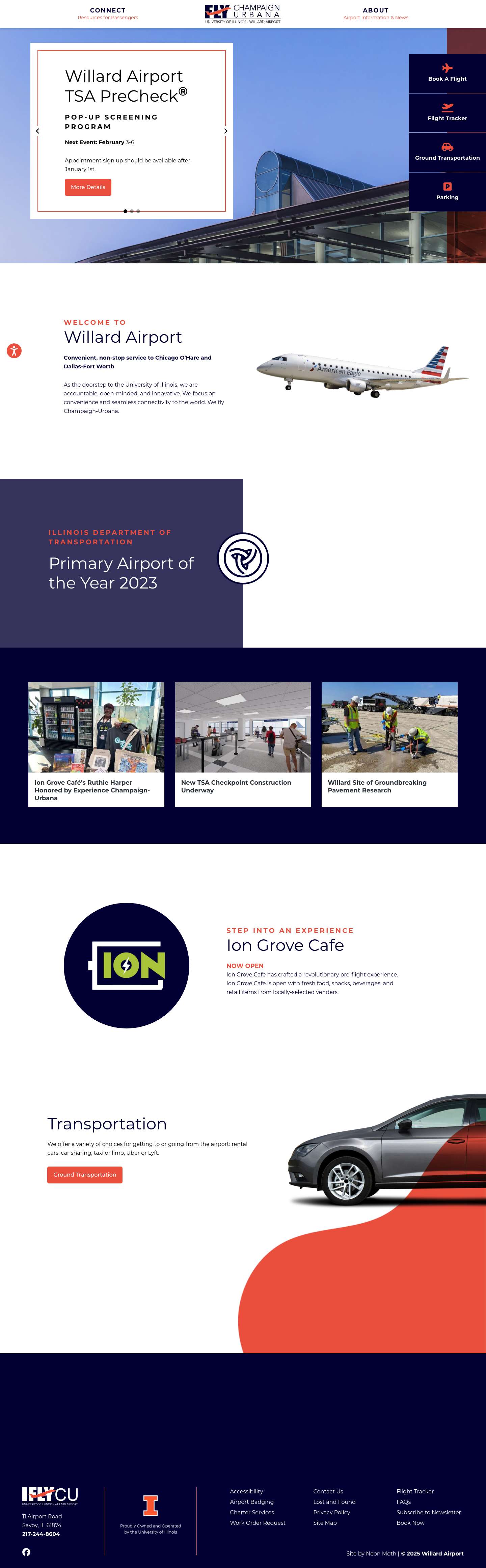 Welcome to Willard Airport - Willard Airport at the University of Illinois - Full Screenshot