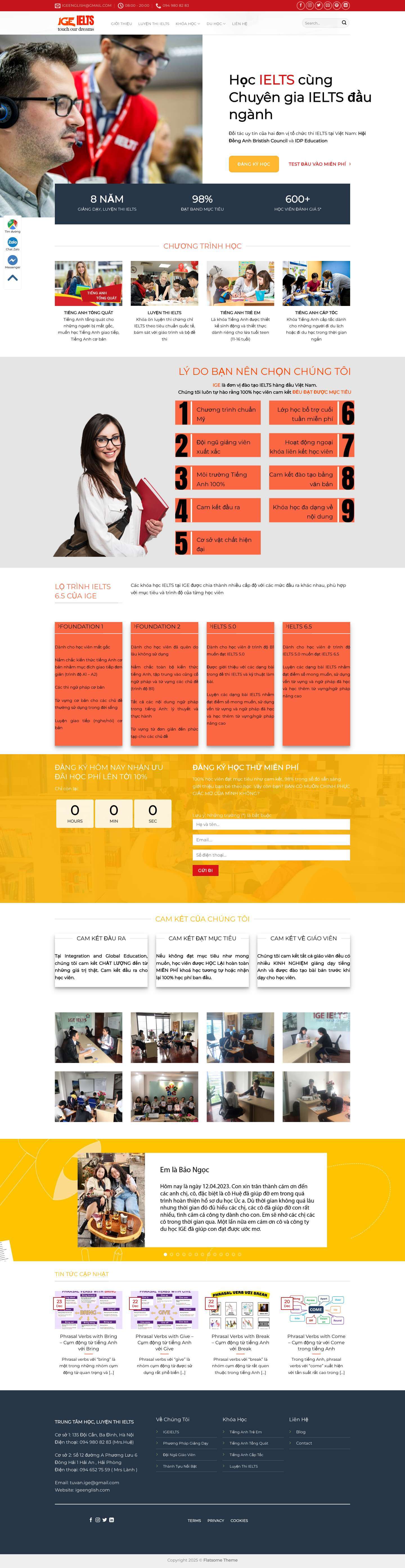 Trung tâm luyện thi IELTS, học IELTS từ A-Z | IGE IELTS - Full Screenshot