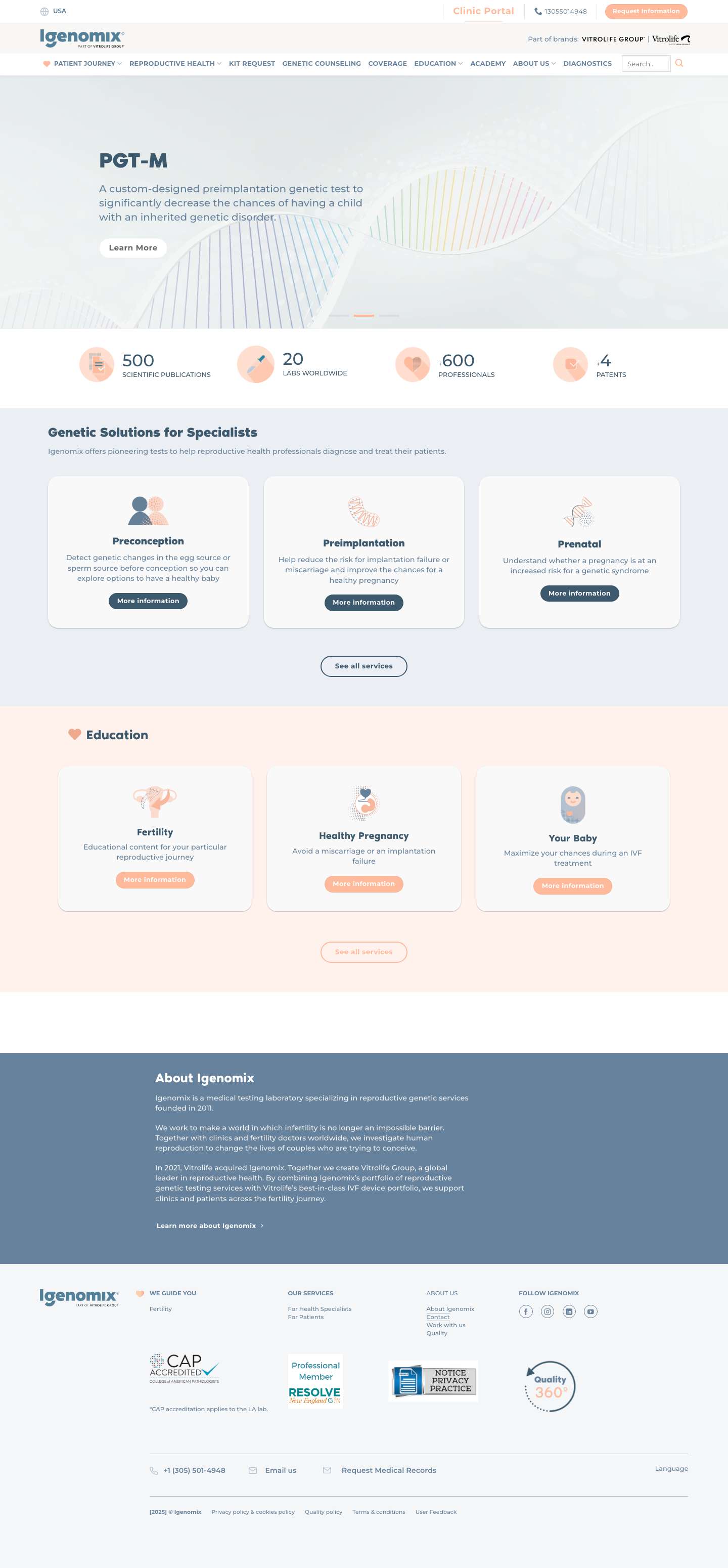 IGENOMIX USA home - Pioneers in Reproductive Genetics. - Full Screenshot