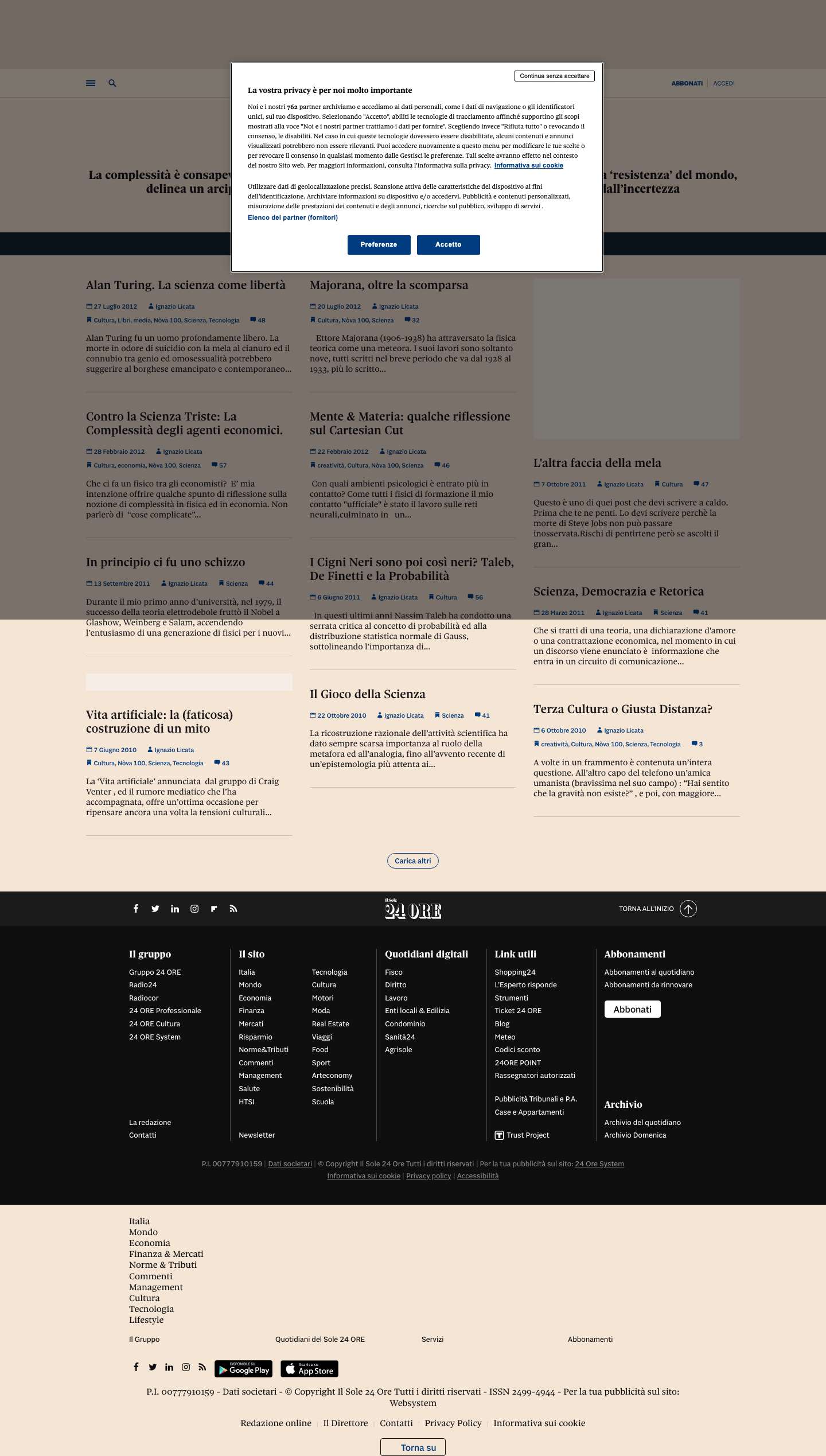 ApertaMente | Blog di Ignazio LicataApertaMente - La complessità è consapevolezza critica del rapporto ‘mobile’ tra le nostre teorie e modelli e la ‘resistenza’ del mondo, delinea un arcipelago di conoscenze multiconnesse e attraversate sistemicamente dall’incertezza - Full Screenshot